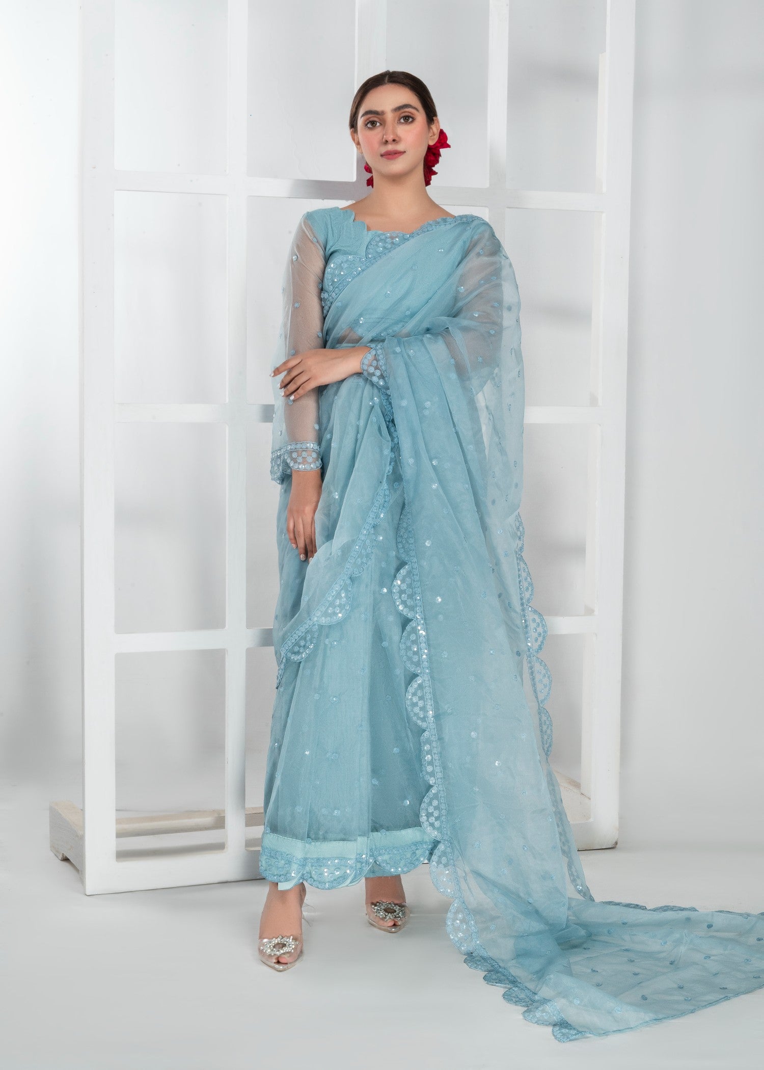 raw silk Saree in Ice blue