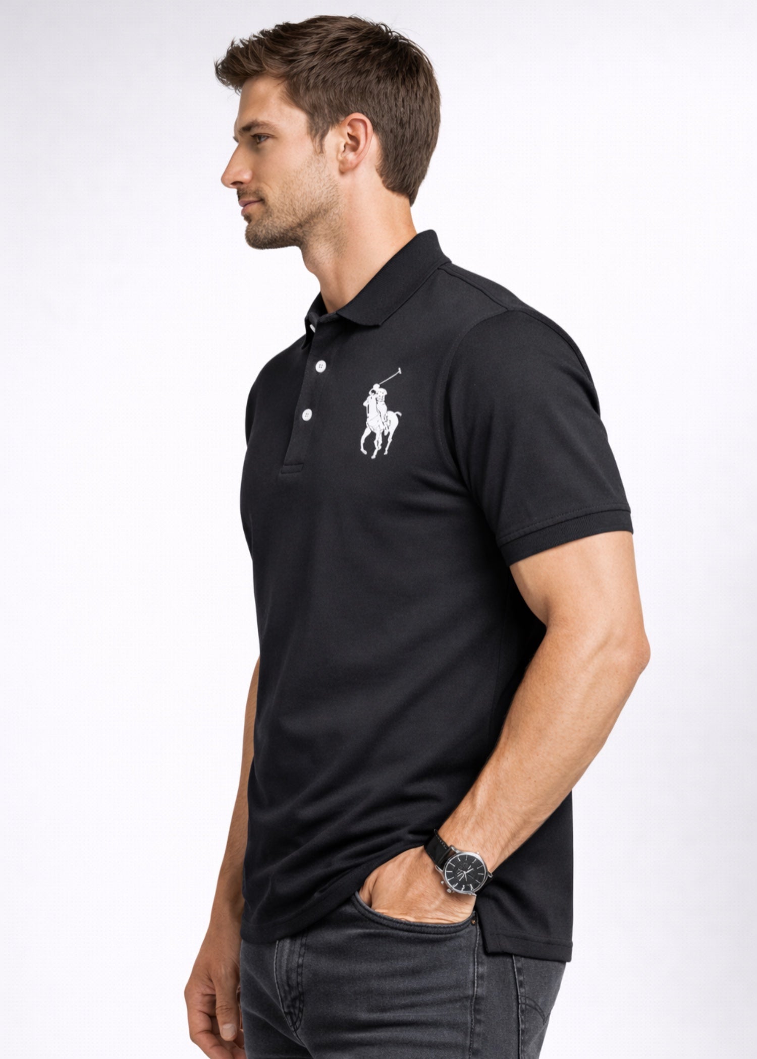 cotton Polo Shirt in Black by Imagination Apparel