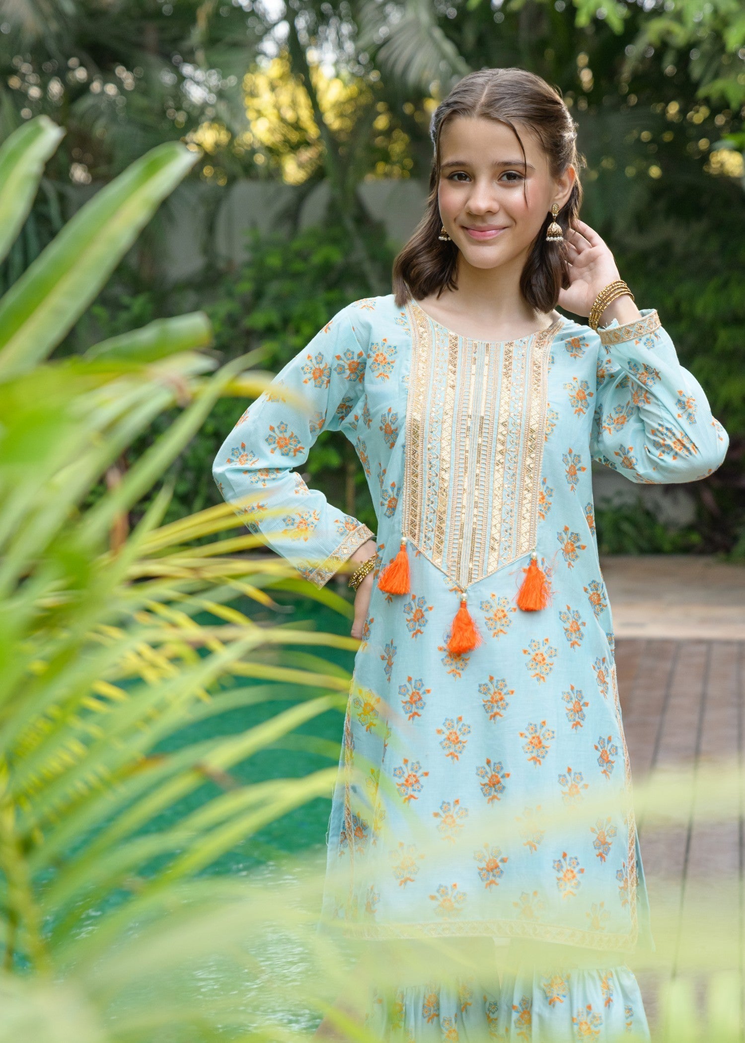lawn Gharara in Turquoise