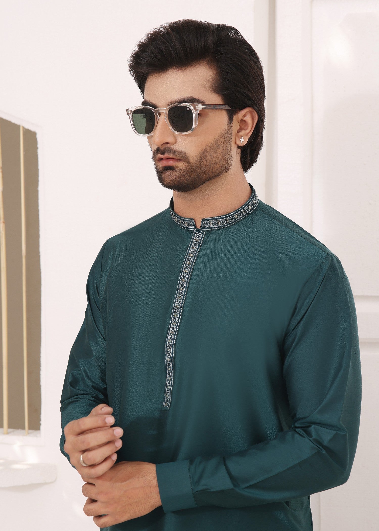 cotton silk Kurta Set in Teal