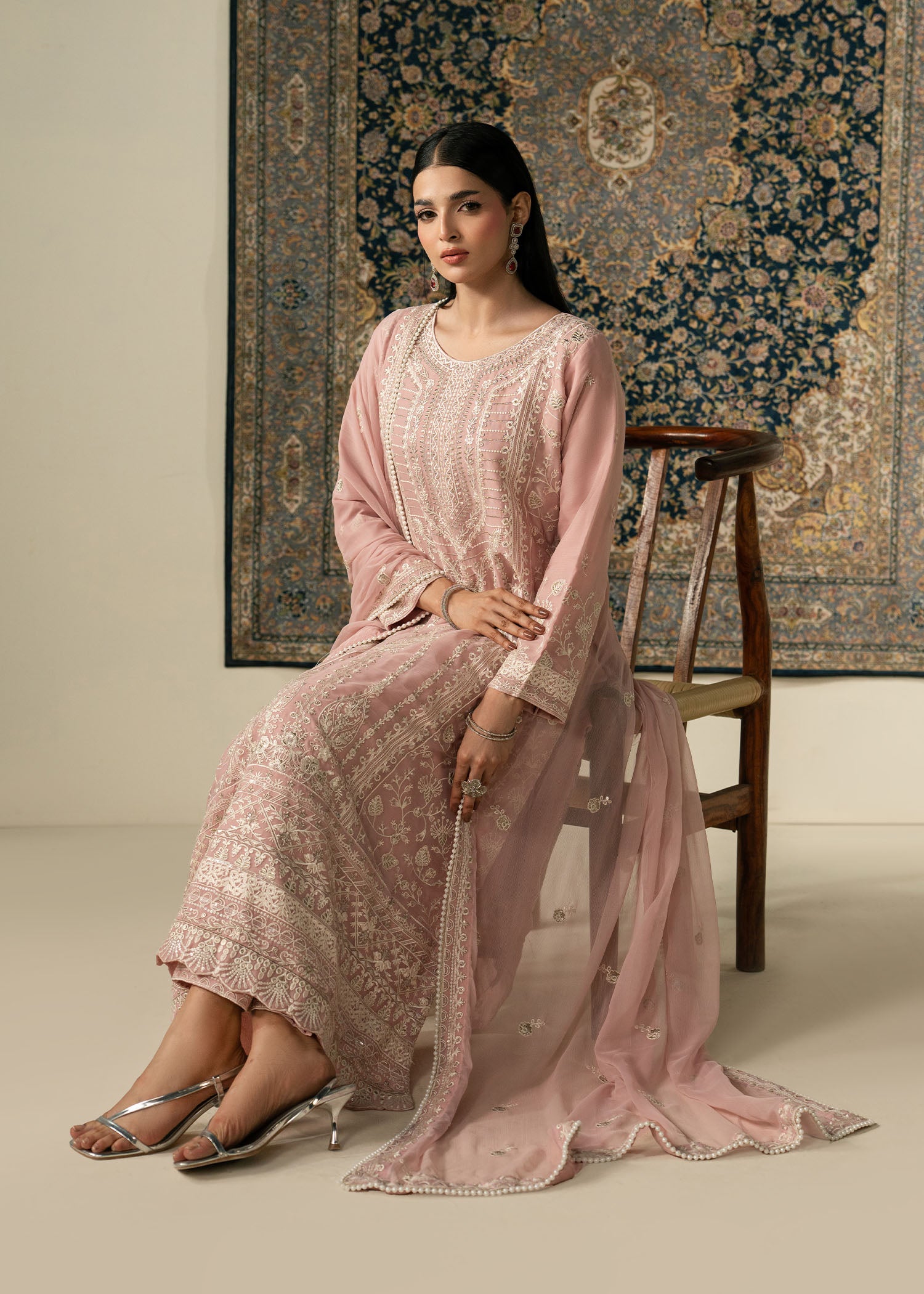 chiffon Kurta Set in Rose pink