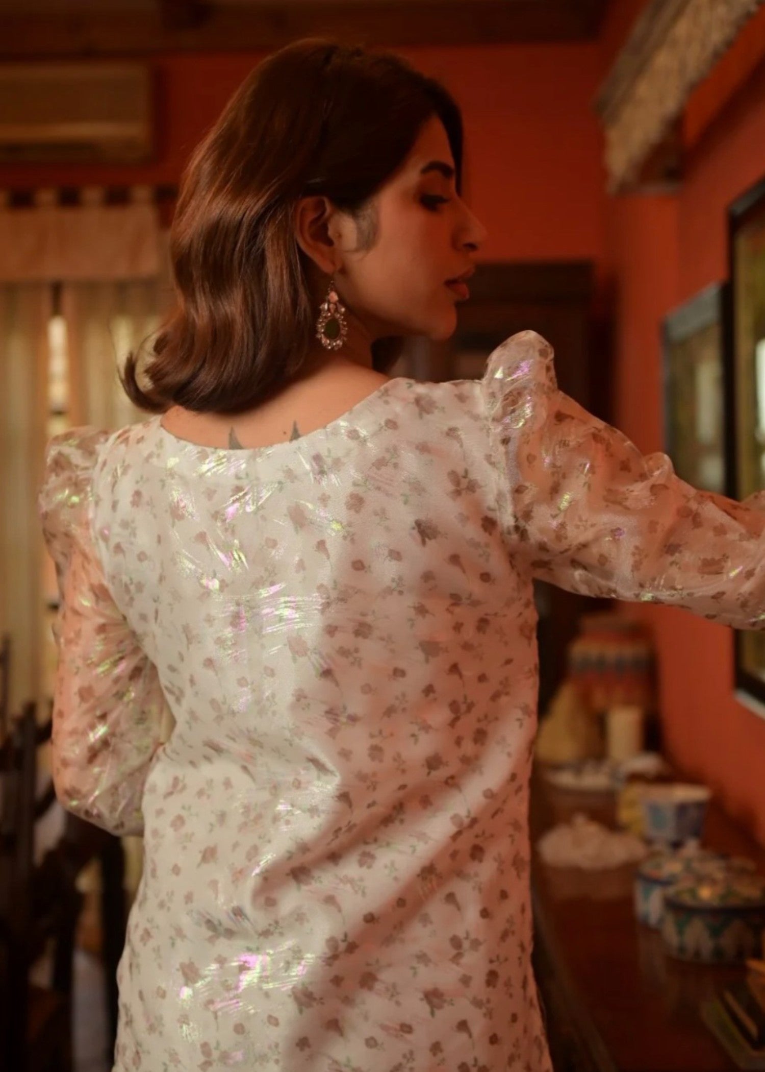 organza Kurta Set in Pearl white