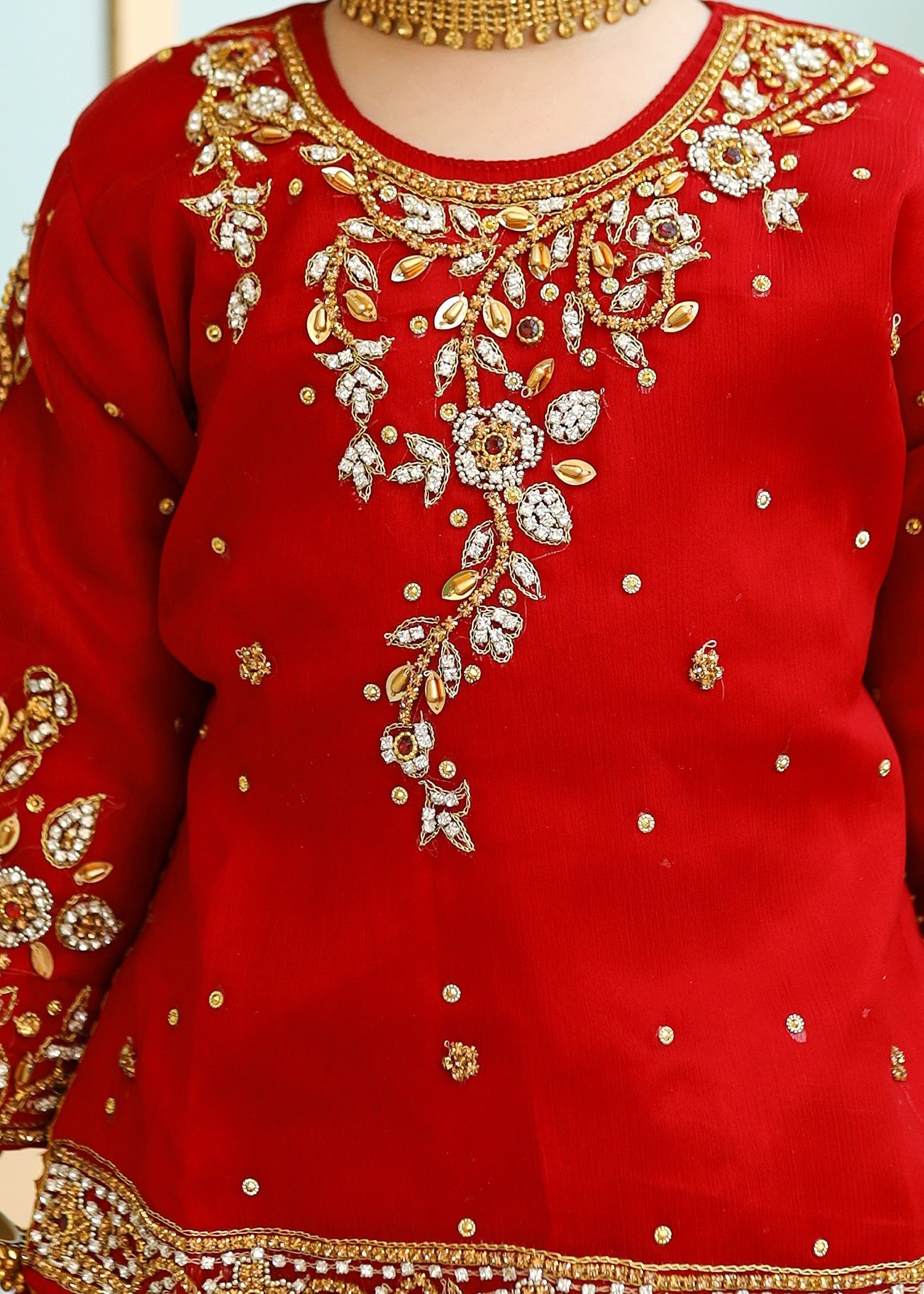 chiffon Lehenga in Venetian red