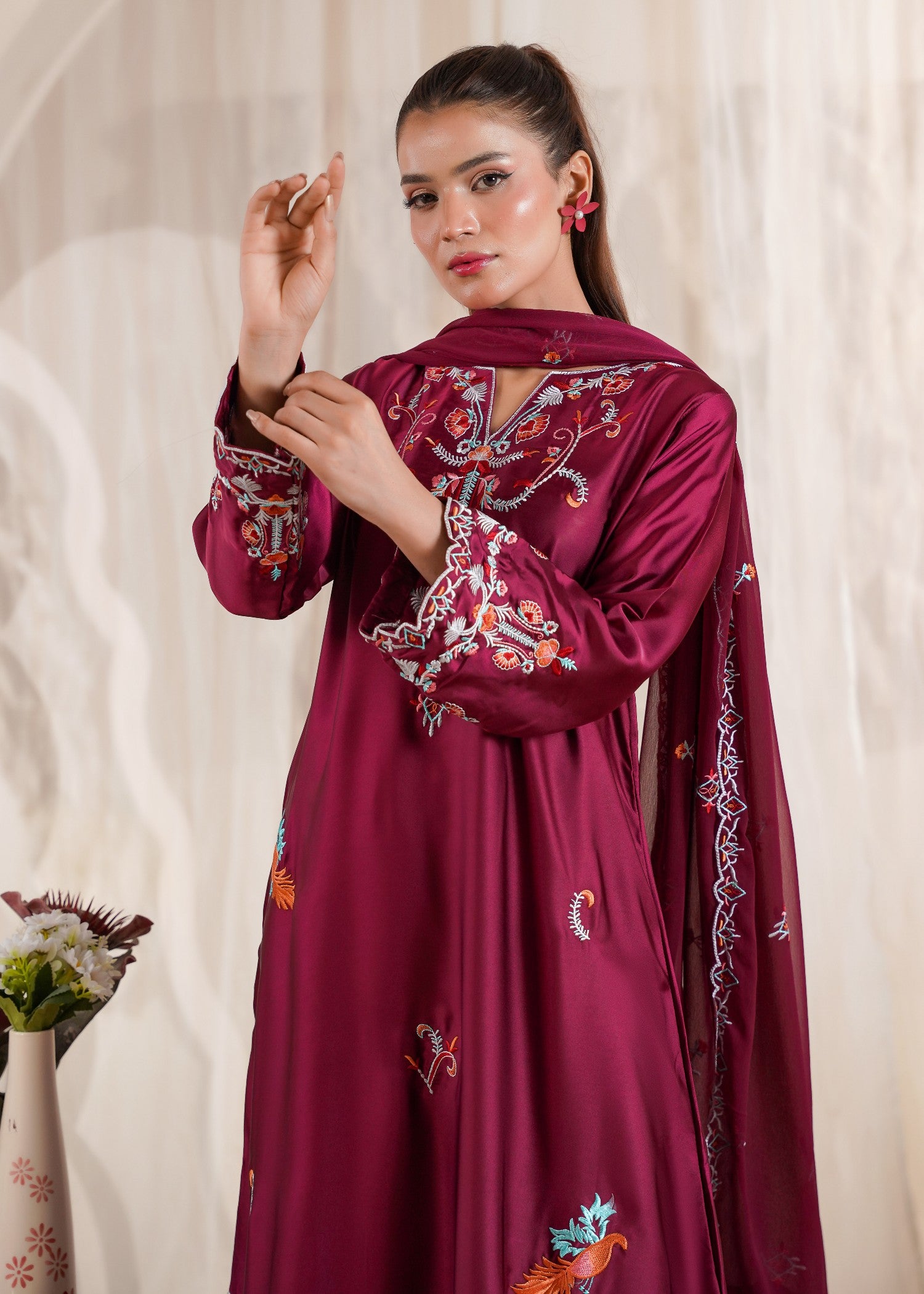 silk Kaftan in Magenta haze