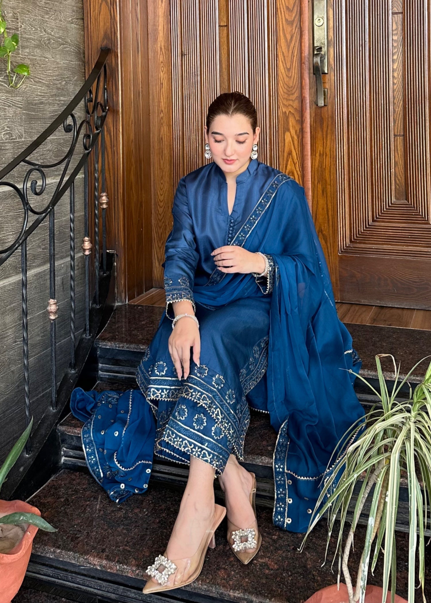 kattan silk Kurta Set in Cobalt blue