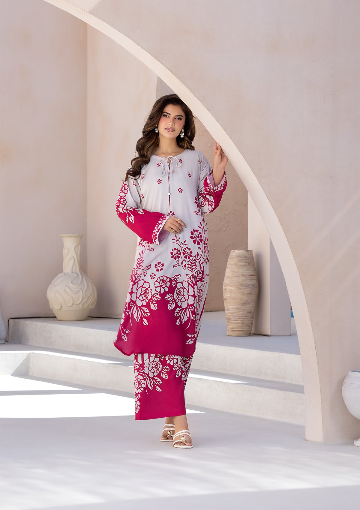 lawn Kurta Set in Beige