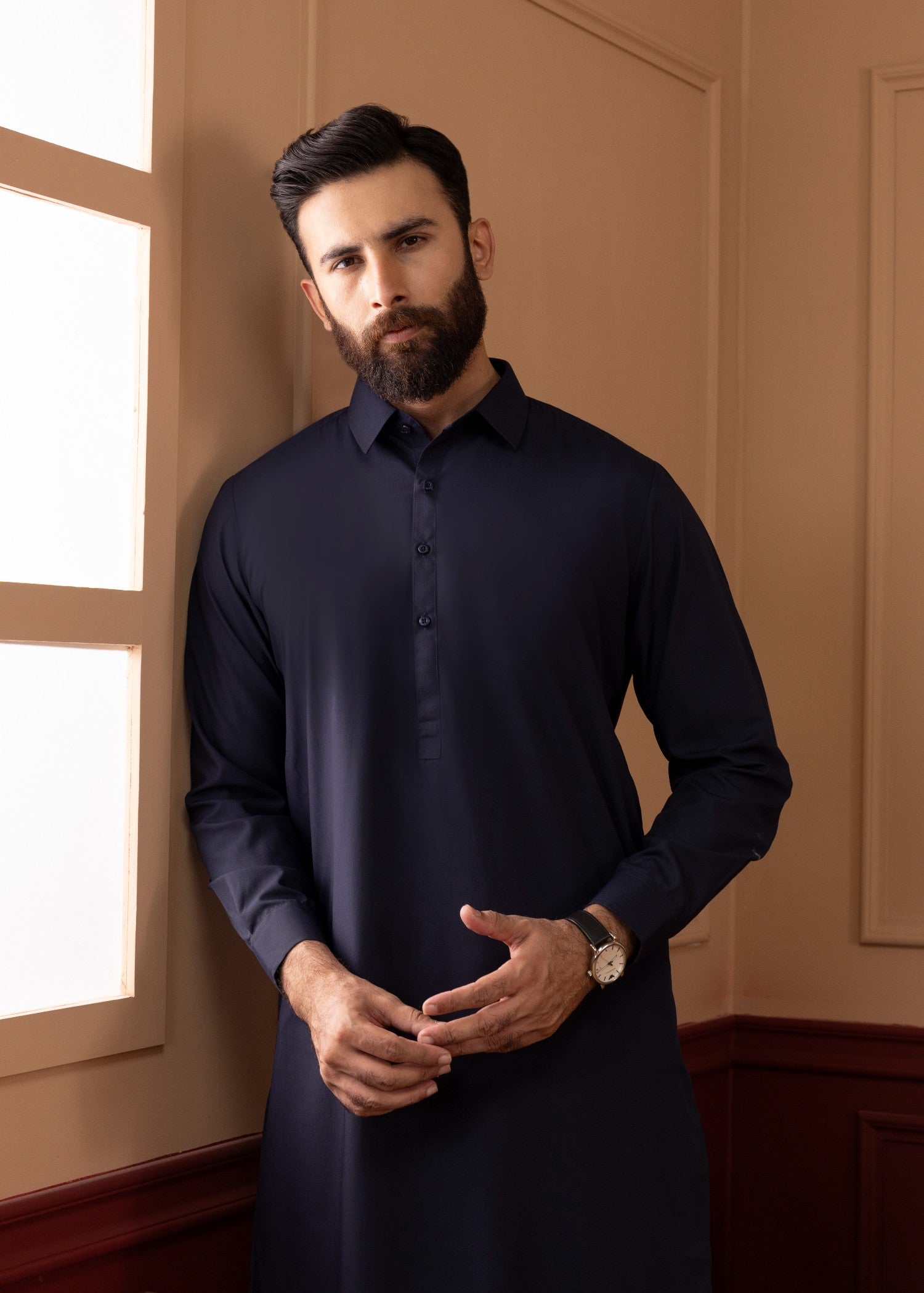 blended cambric Shalwar Kameez in Navy blue