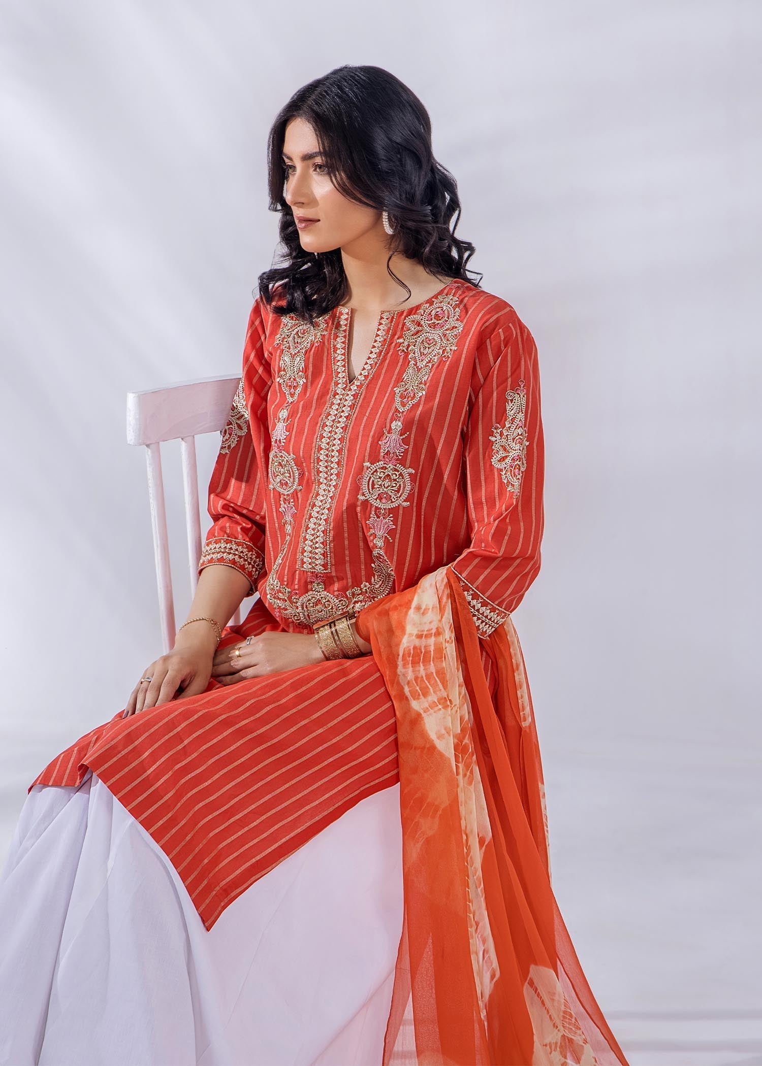 lawn Kurti in Rust orange