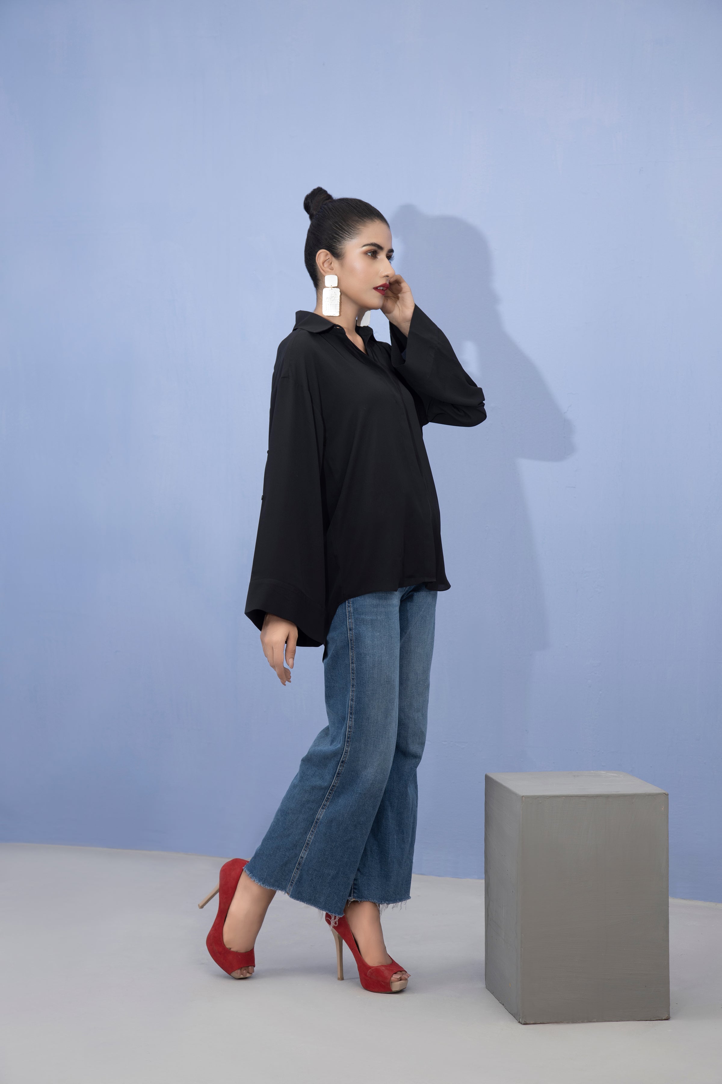 crepe georgette Kurti in Black