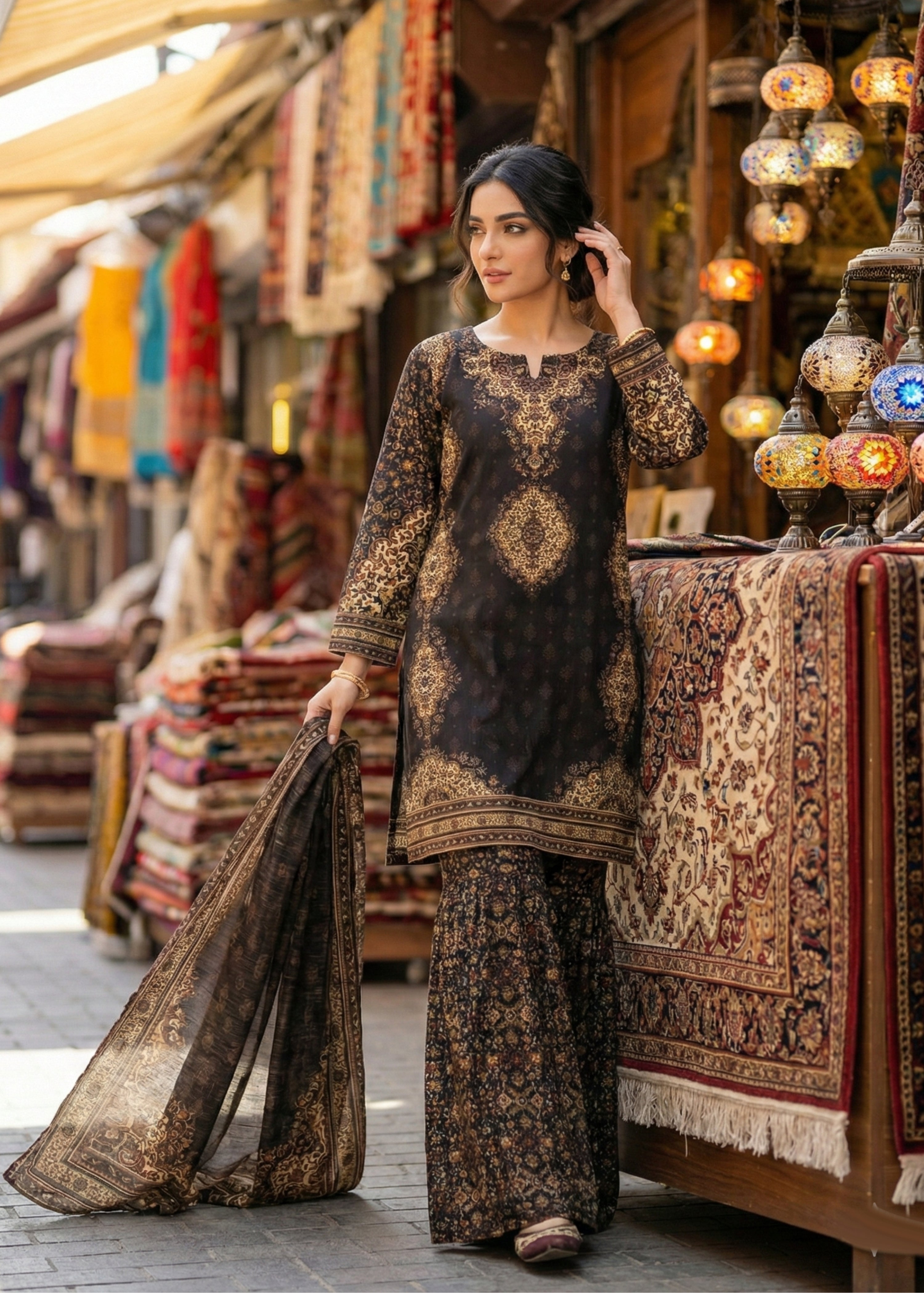 raw silk Gharara in Multi