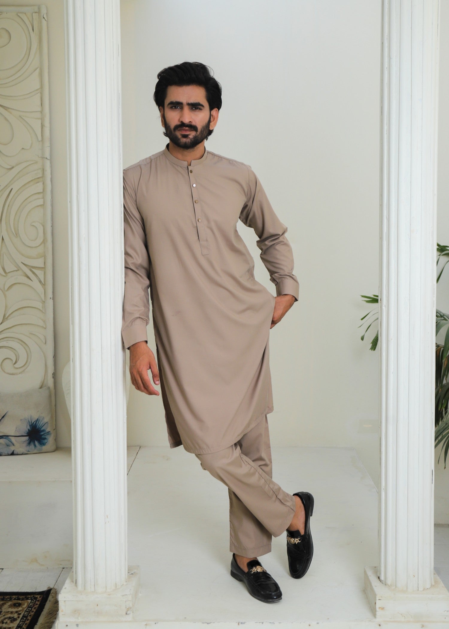 wash & wear Kurta Set in Khaki brown by Hassan Jee Men