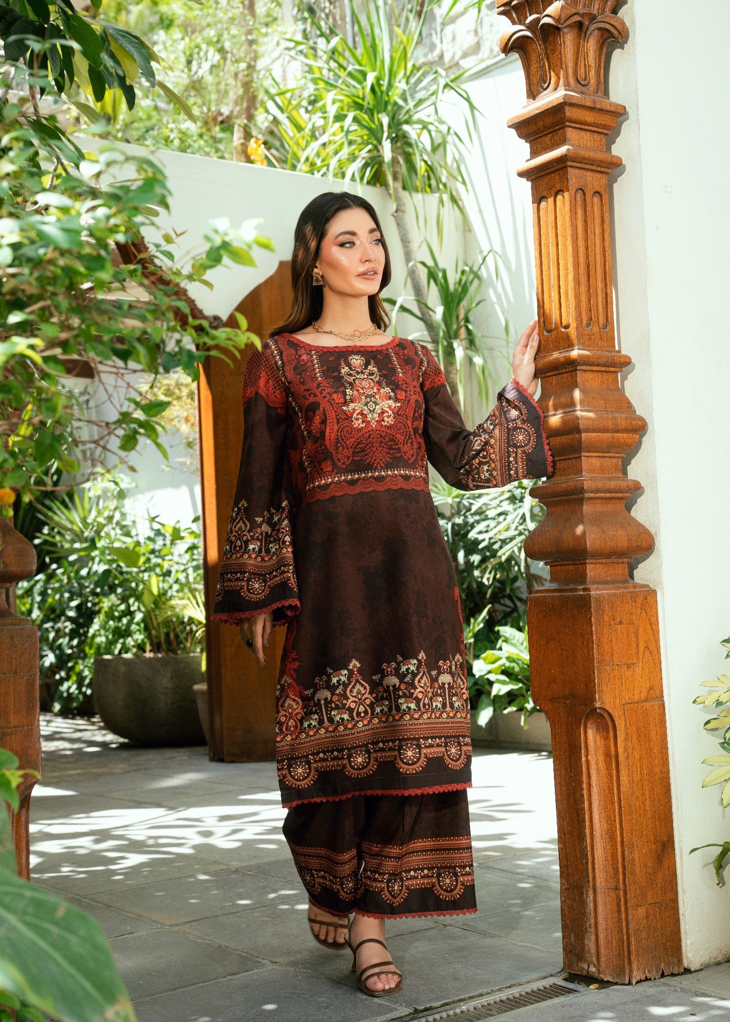 slub lawn Co Ord Sets in Brown