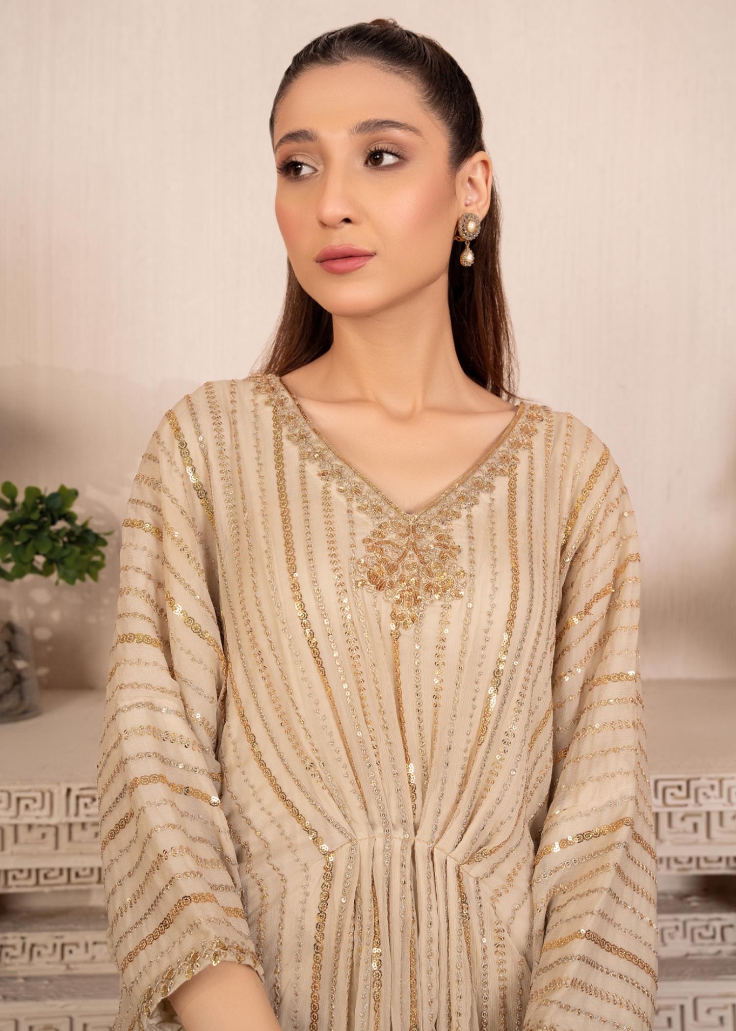 chiffon Kaftan in Beige