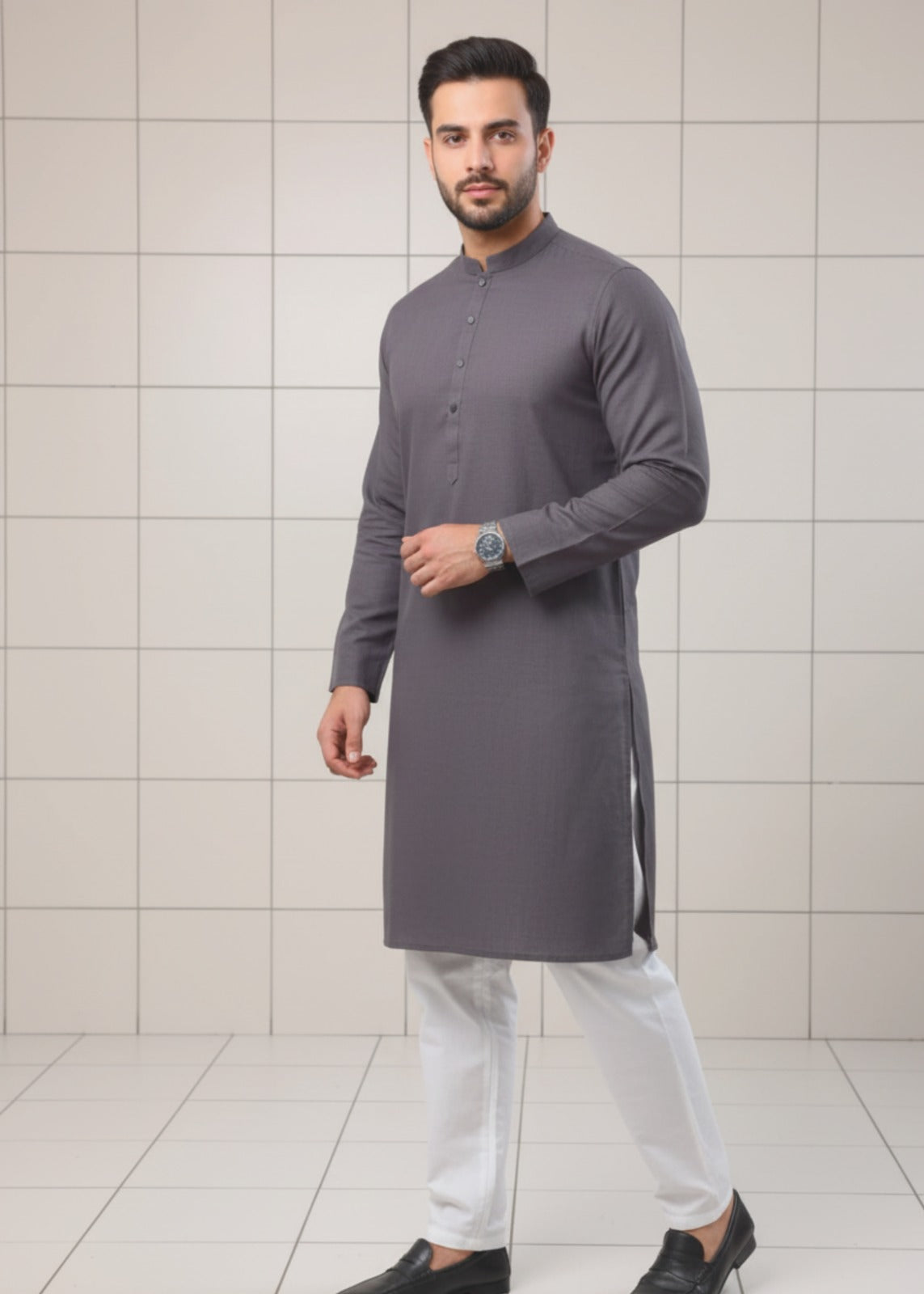 cotton linen Kurta in Grey