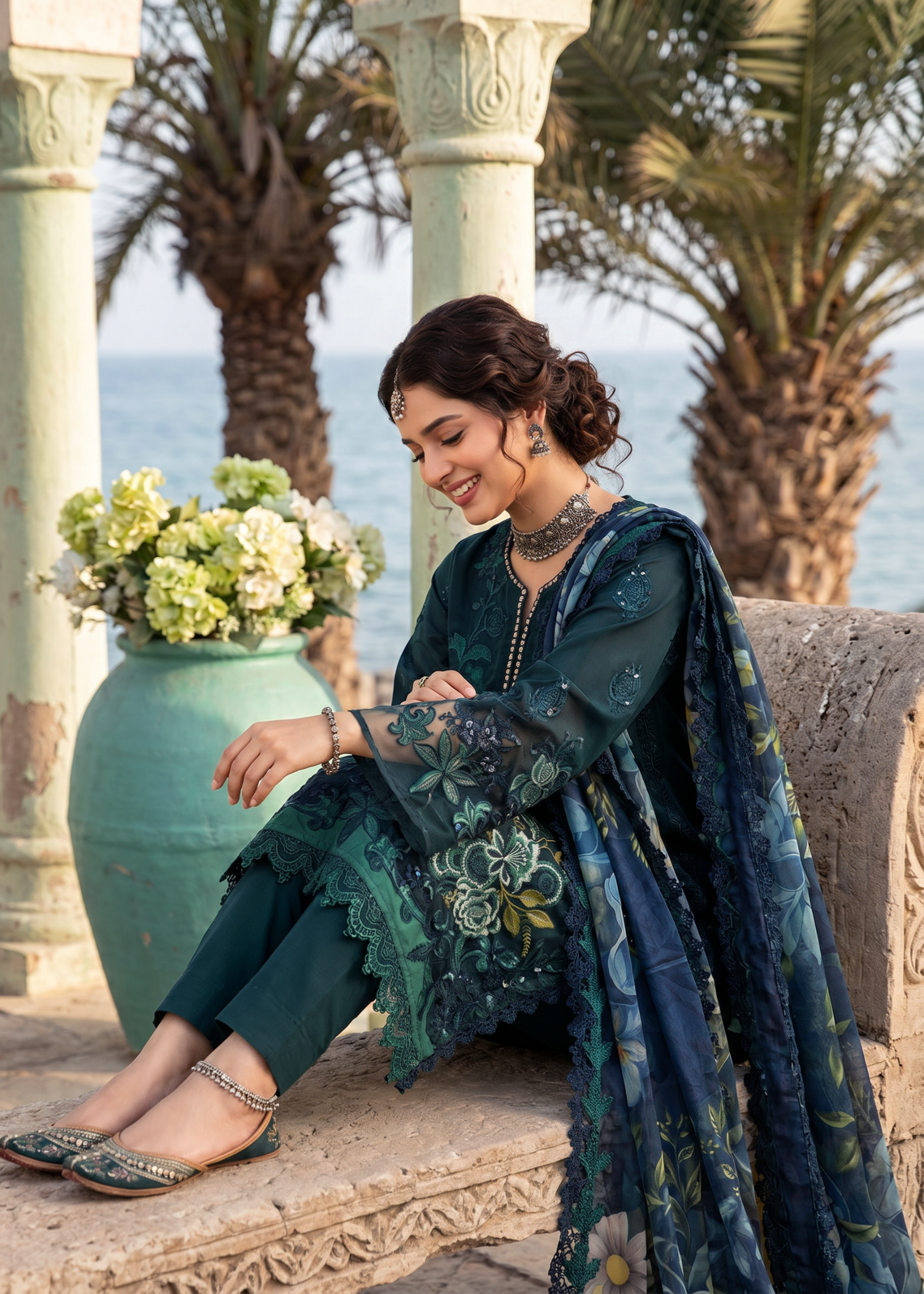 cotton Kurta Set in Ocean blue