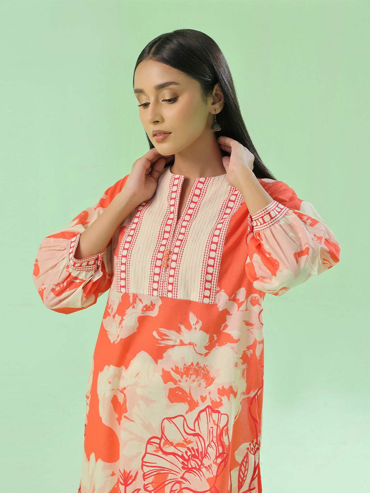 ribbed lawn Kurti in Amber