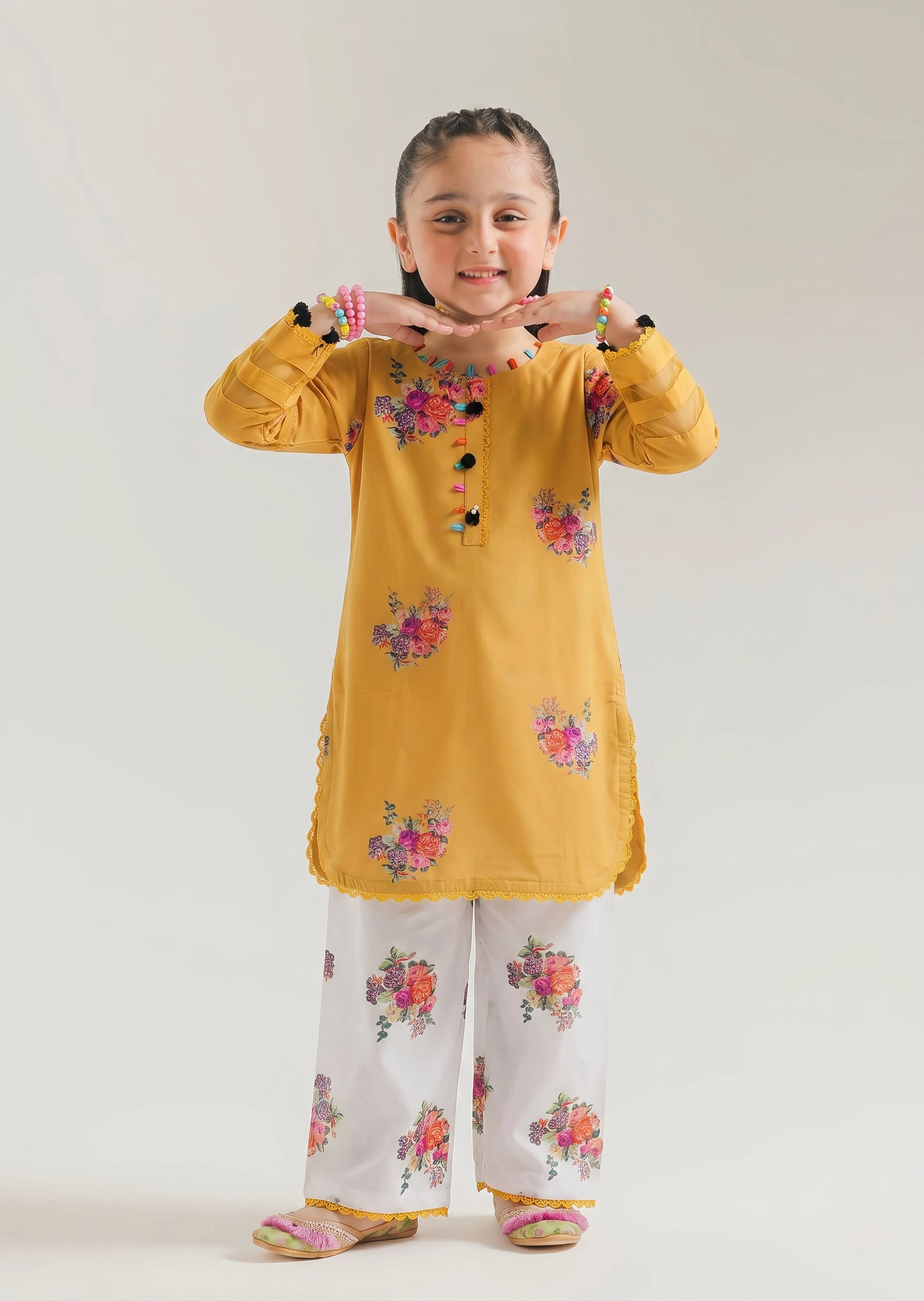 poly lawn Kurta Set in Mustard