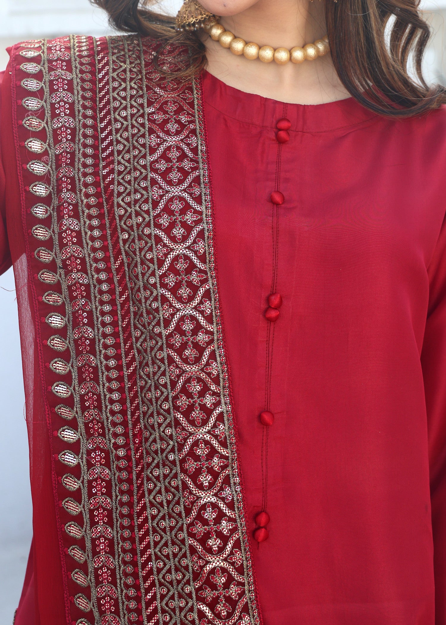 polyester-silk blend Kurta Set in Maroon