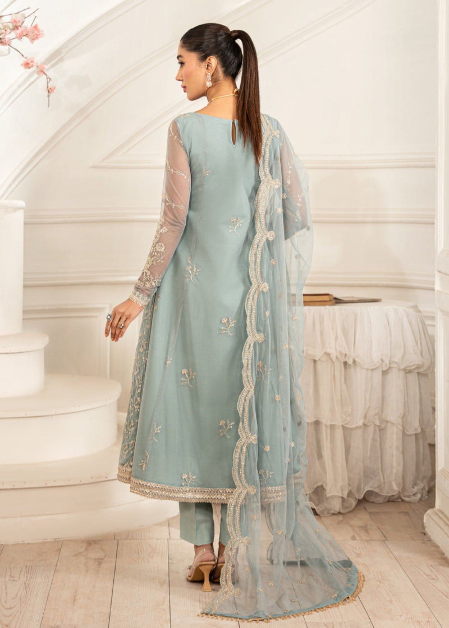 net Kurta Set in Pastel green