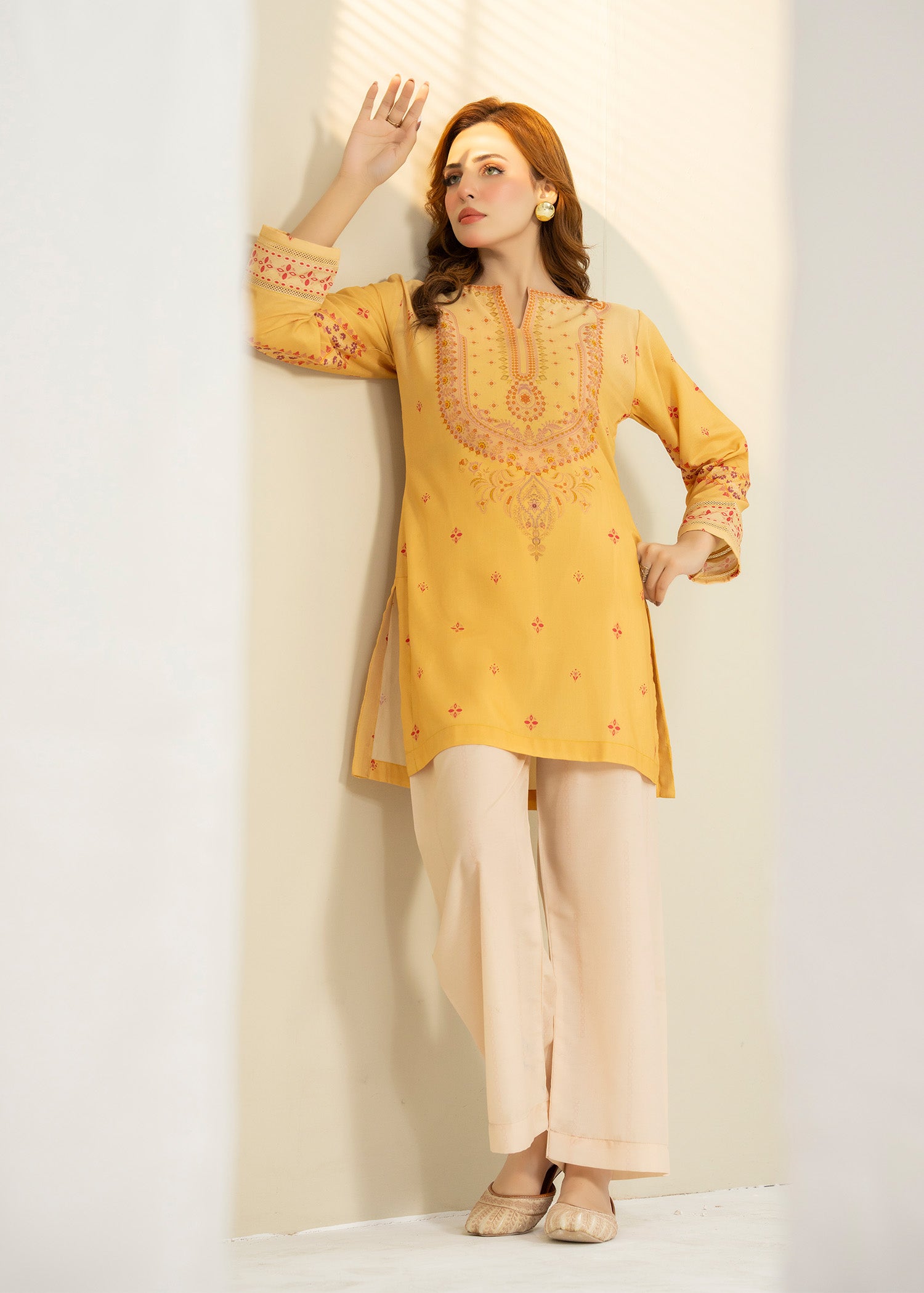 lawn Kurta Set in Yellow, beige