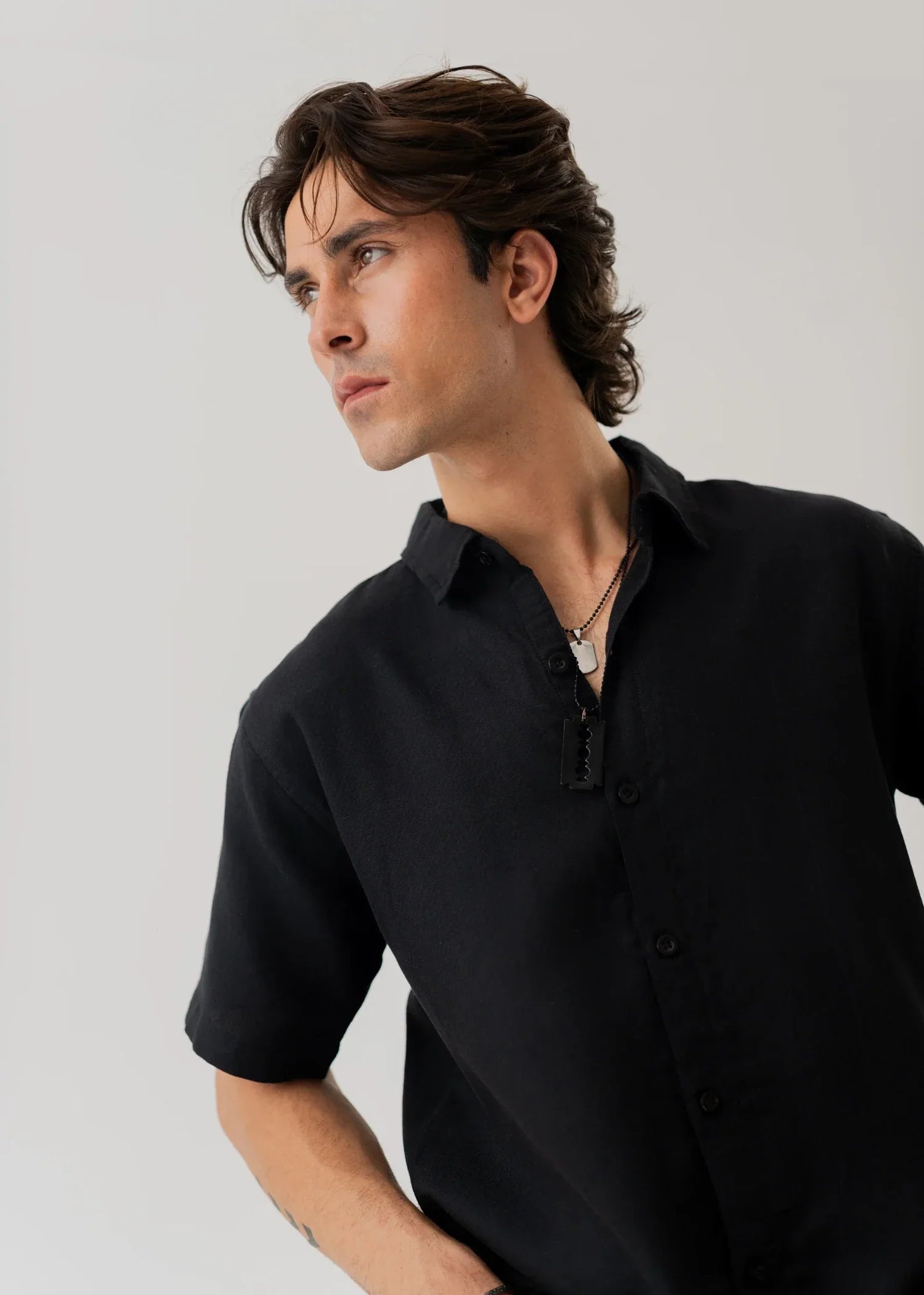 cotton linen Casual Shirt in Black