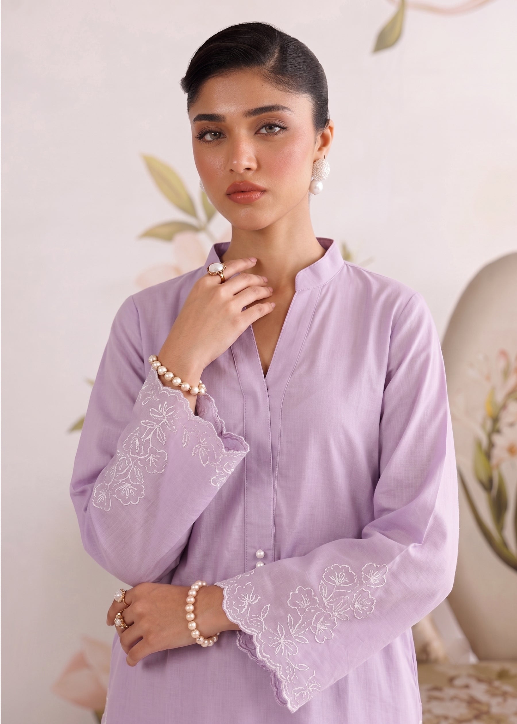 linen Kurta Set in Lavender mist