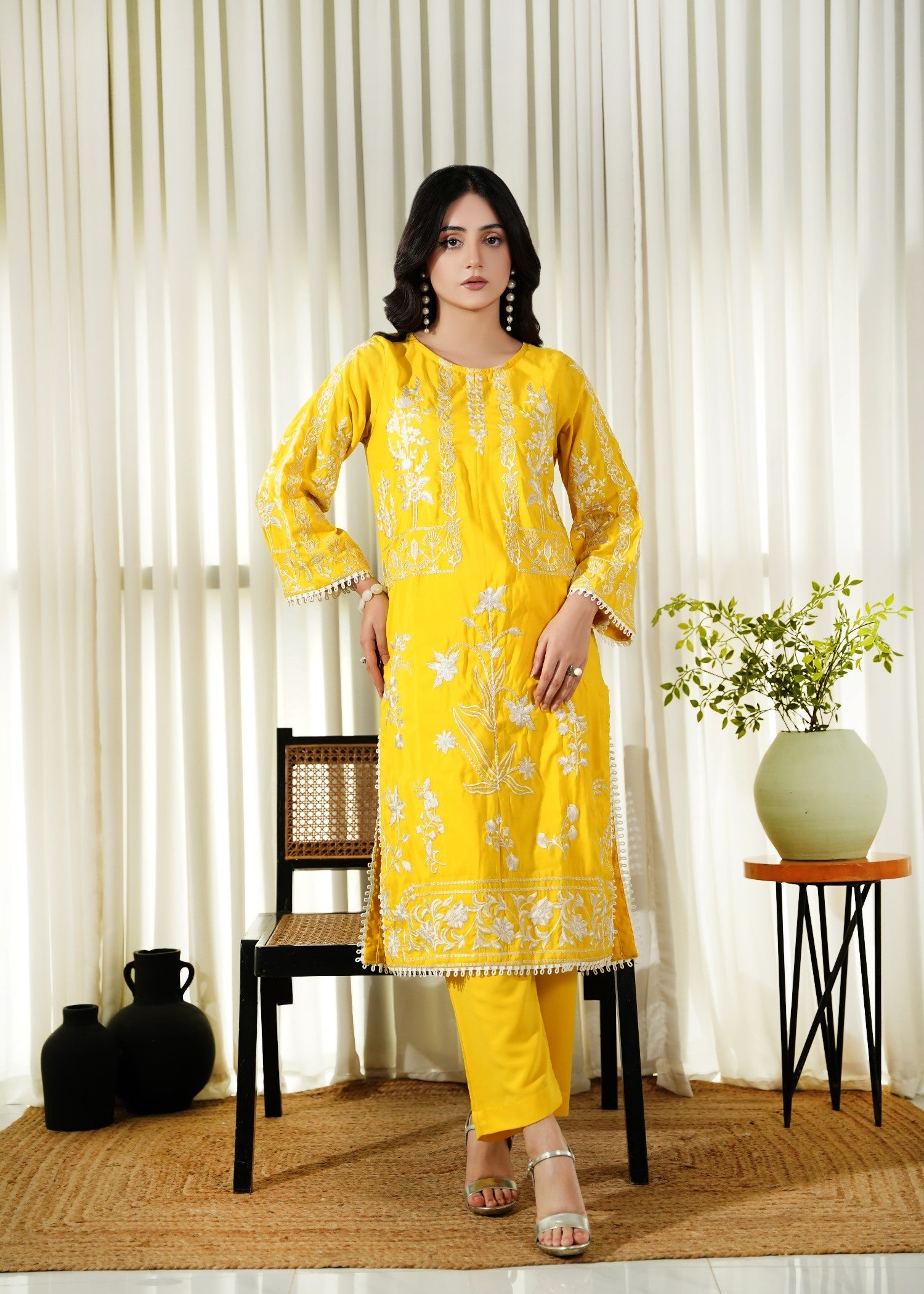 cotton Kurta Set in Yellow