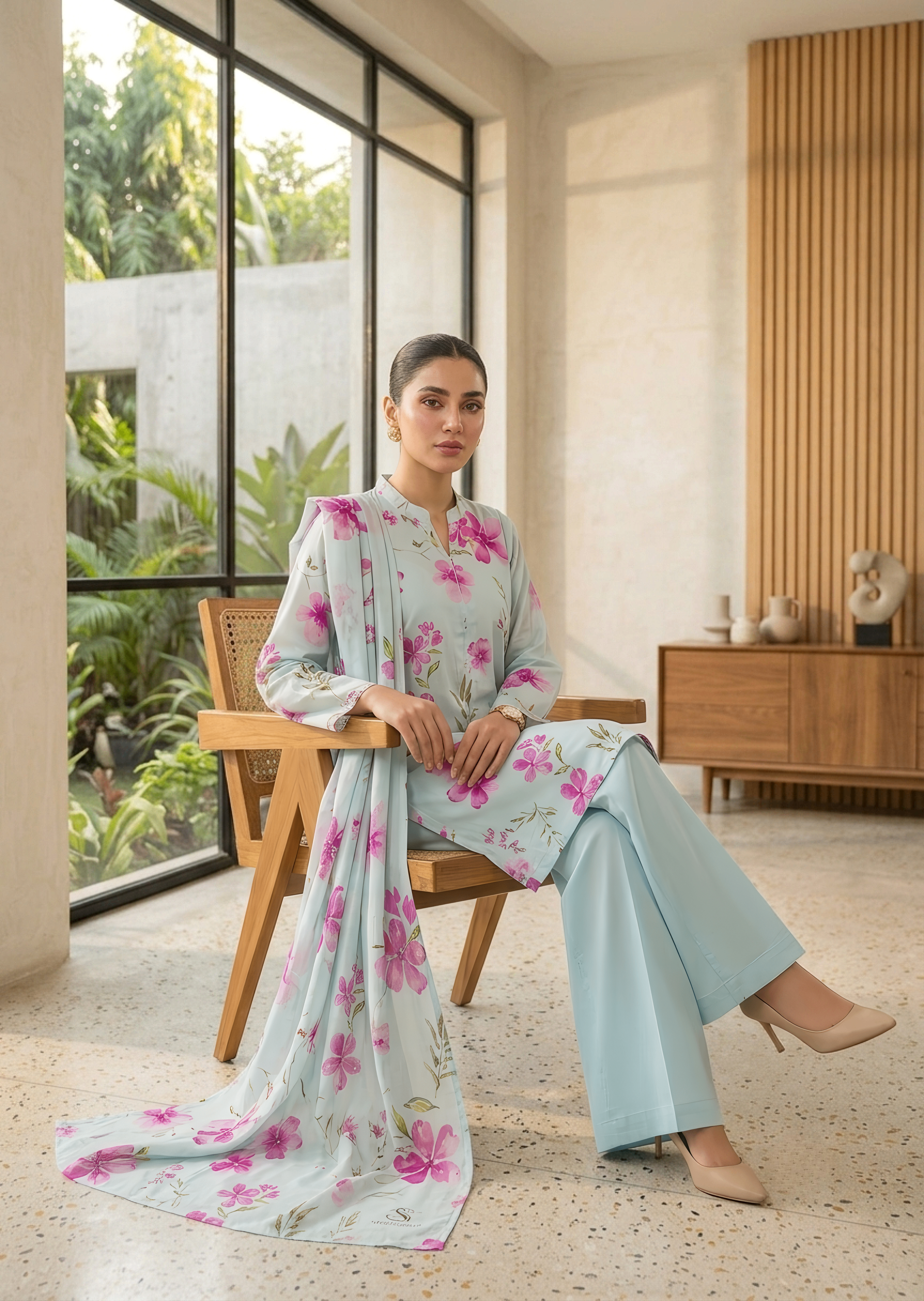 cotton Kurta Set in Powder blue