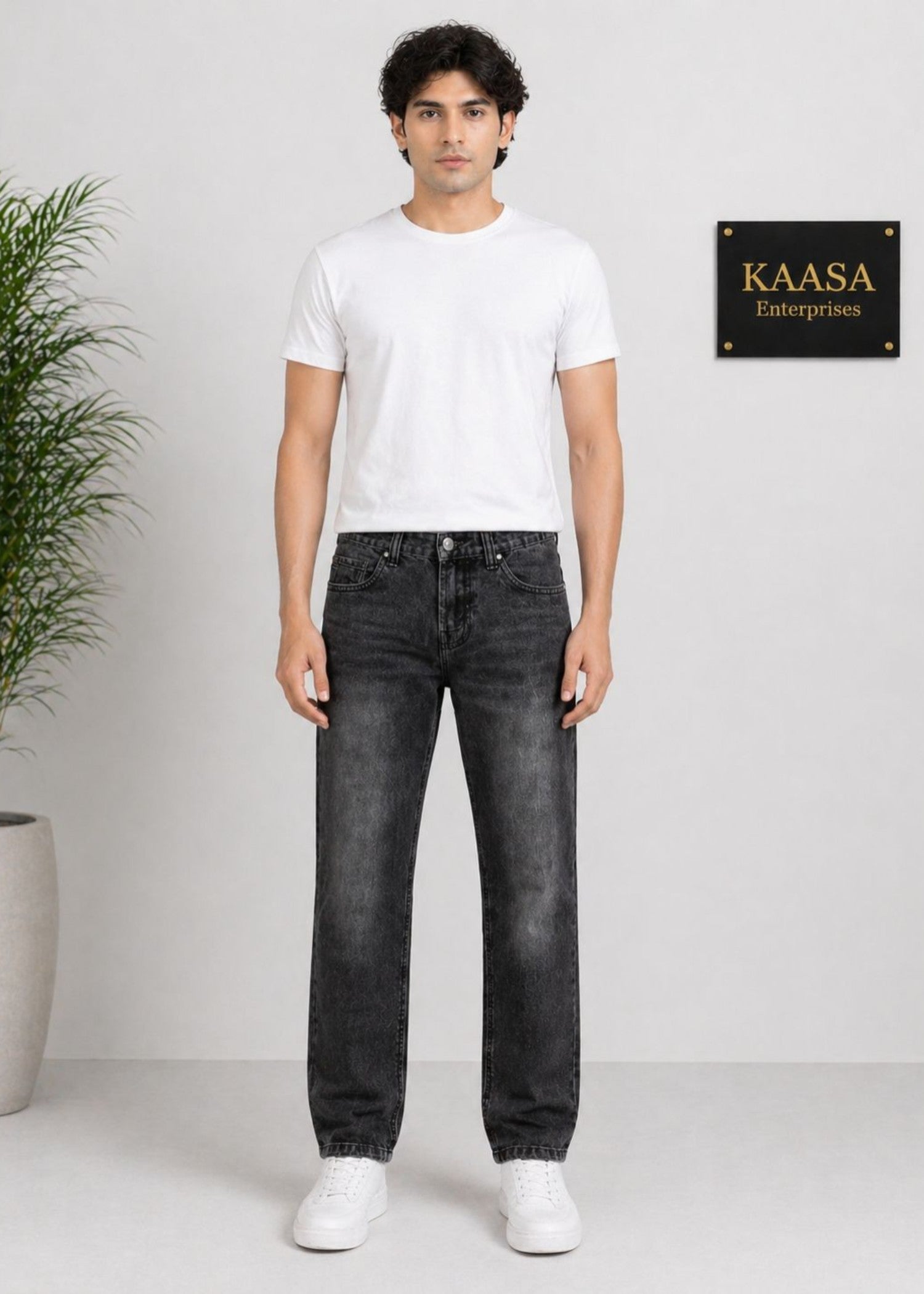 stone wash denim Jeans in Ash black