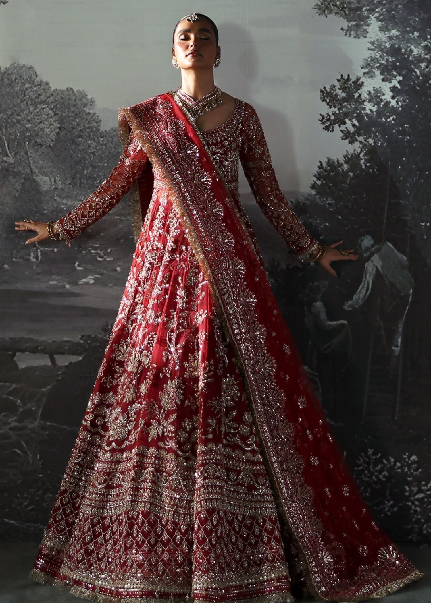 polyester net Maxi in Blood red