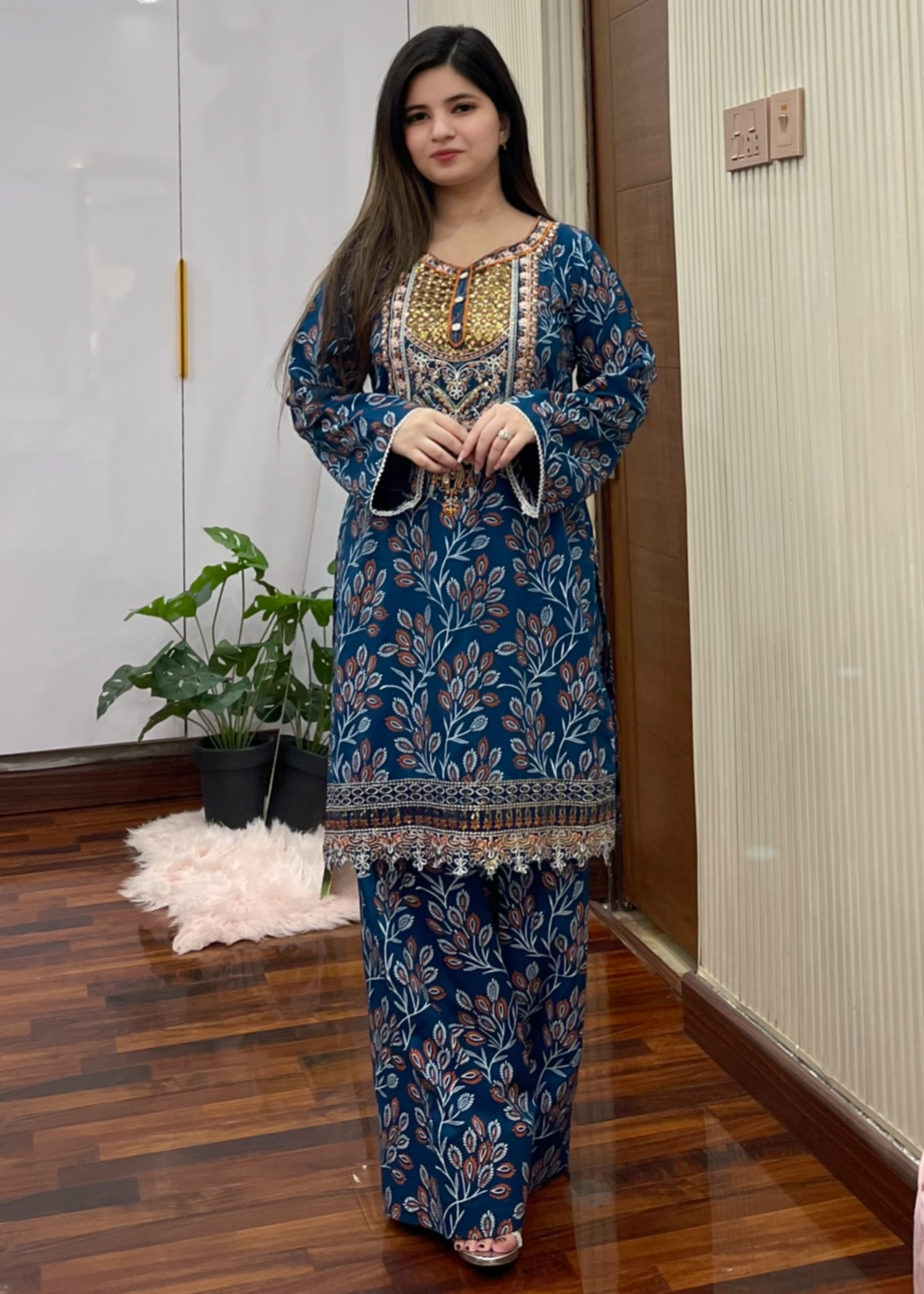linen Kurta Set in Ocean blue