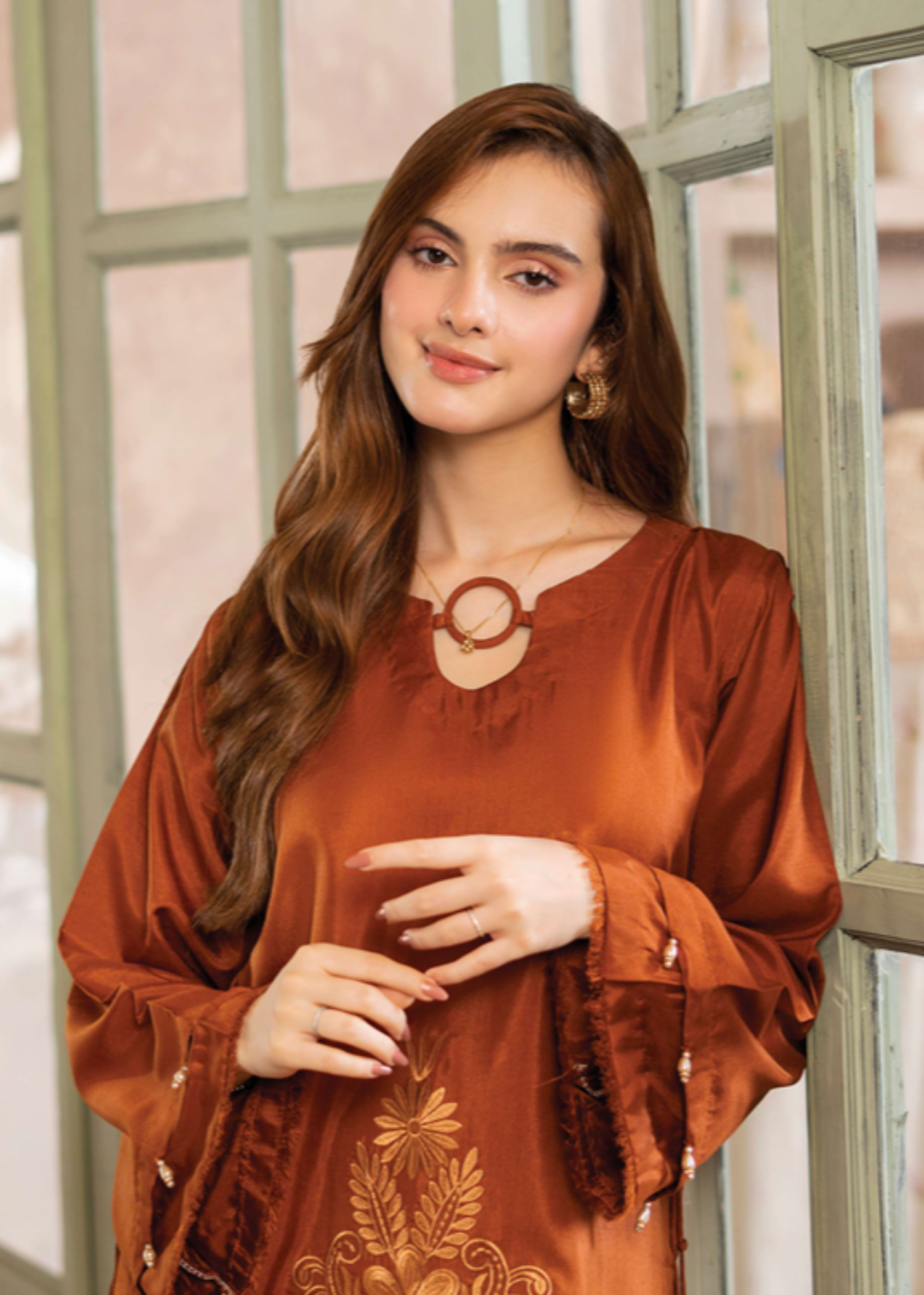 raw silk Co Ord Sets in Rust orange