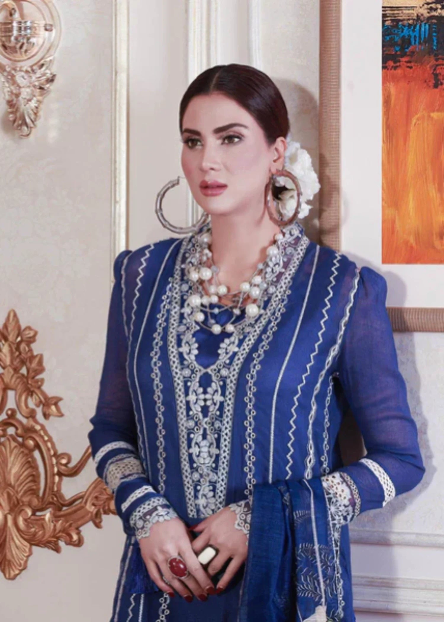 khaddi net Unstitched in Blue