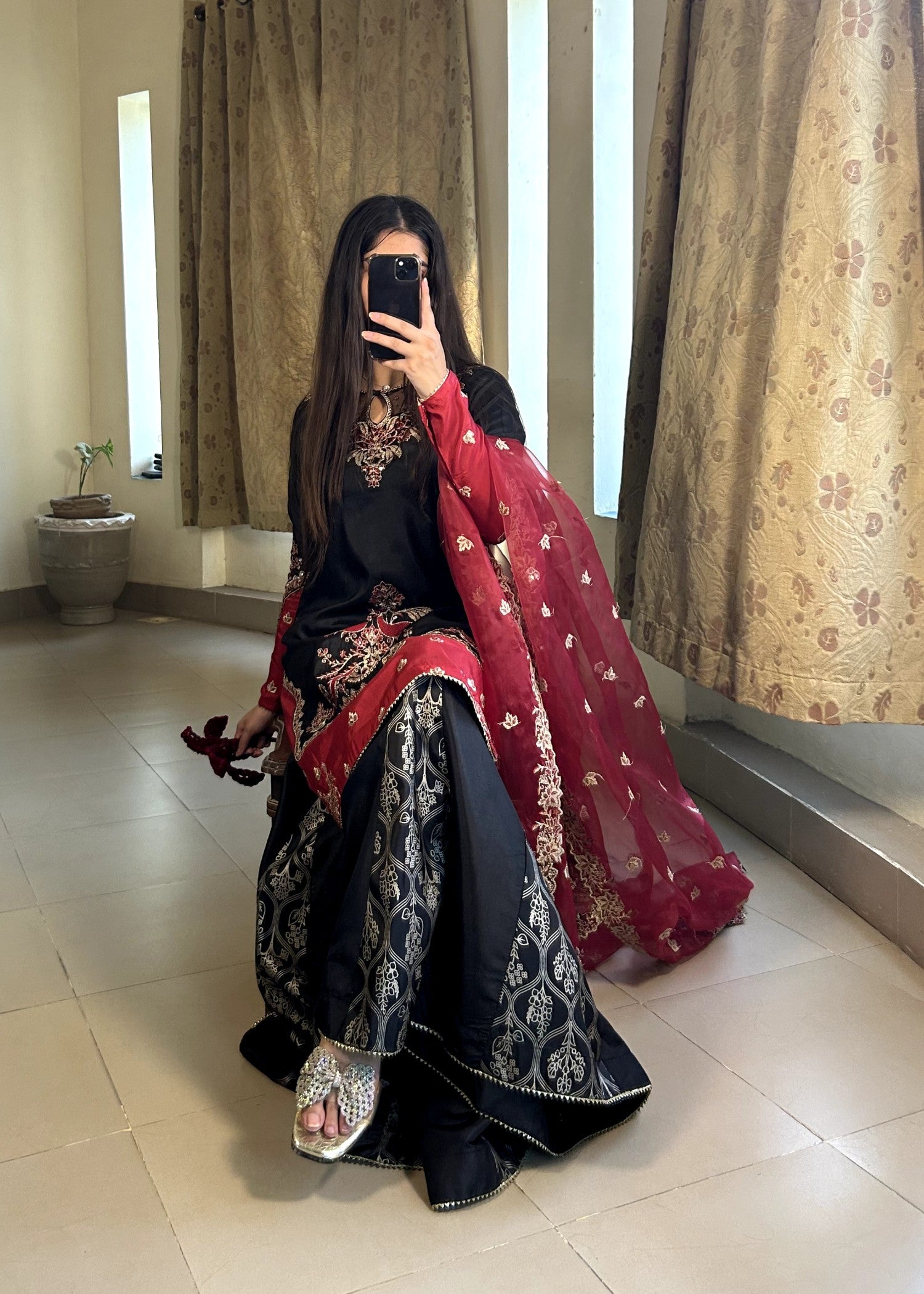 silk Sharara in Black