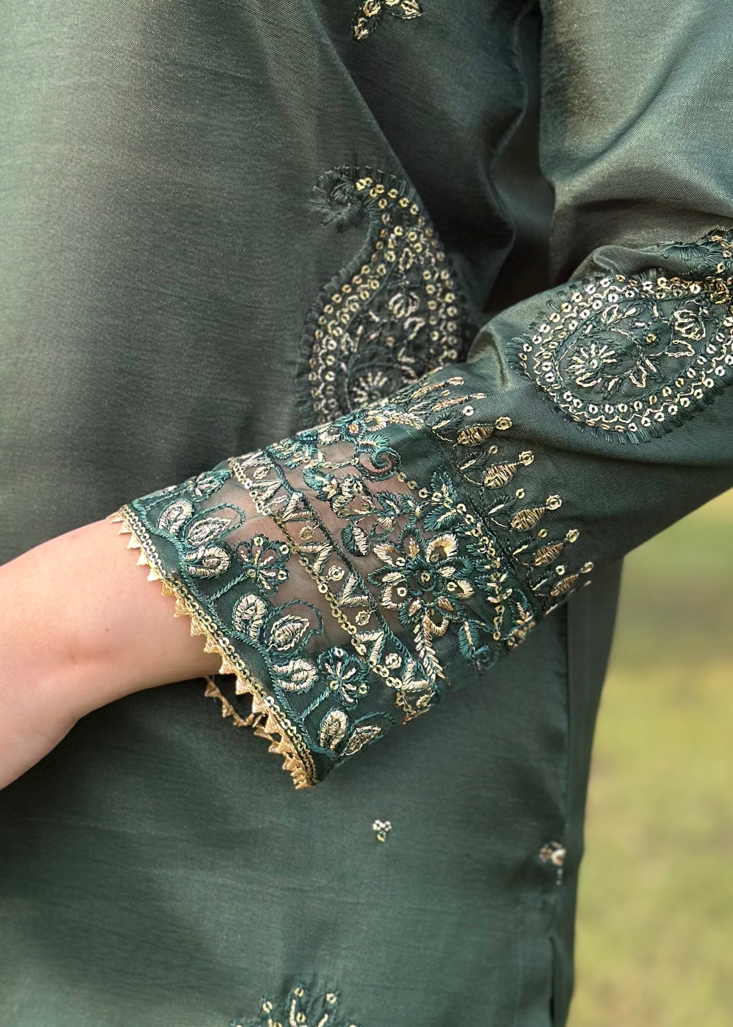 kattan silk Kurta Set in Dark green