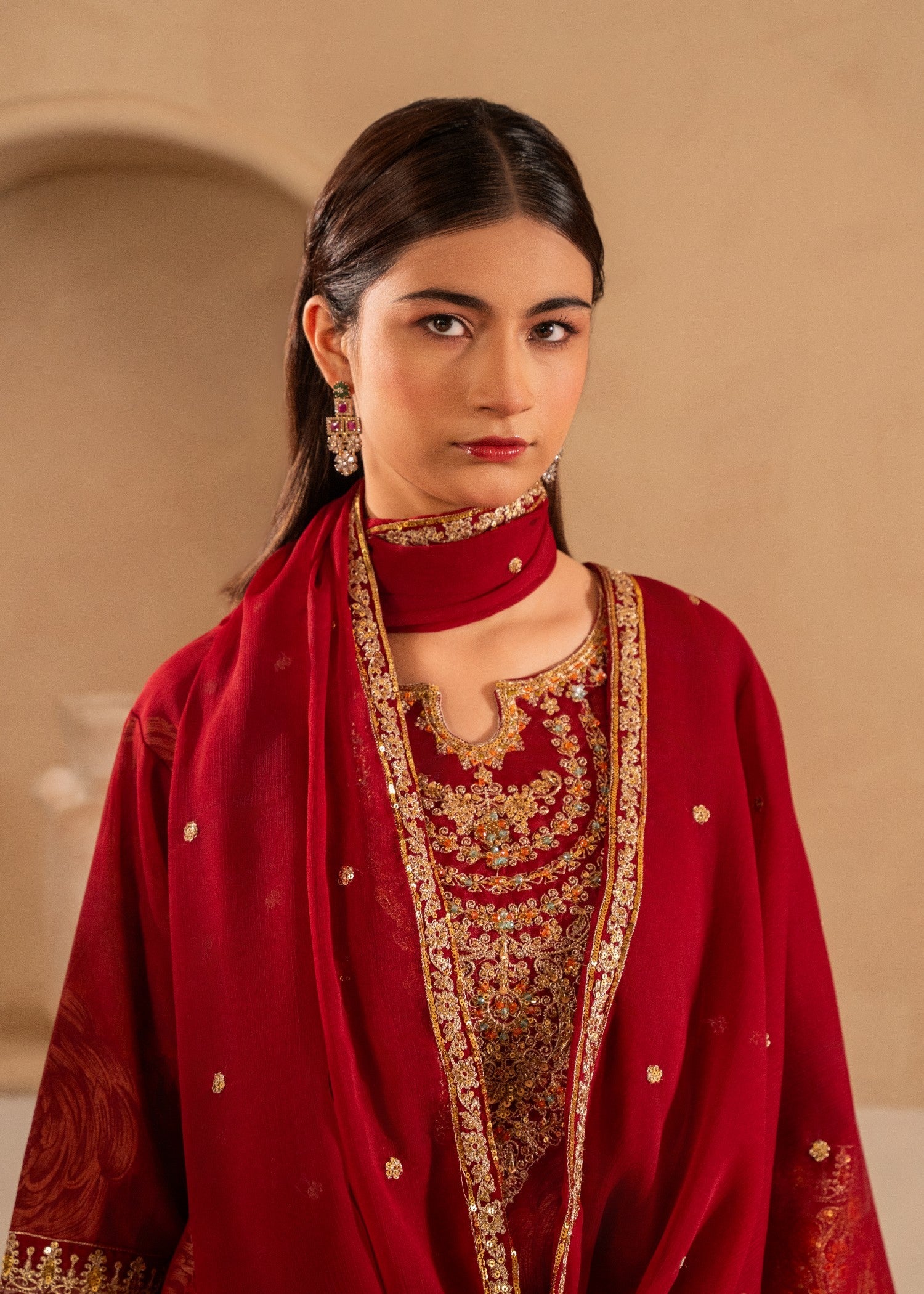 chiffon Kurta Set in Red