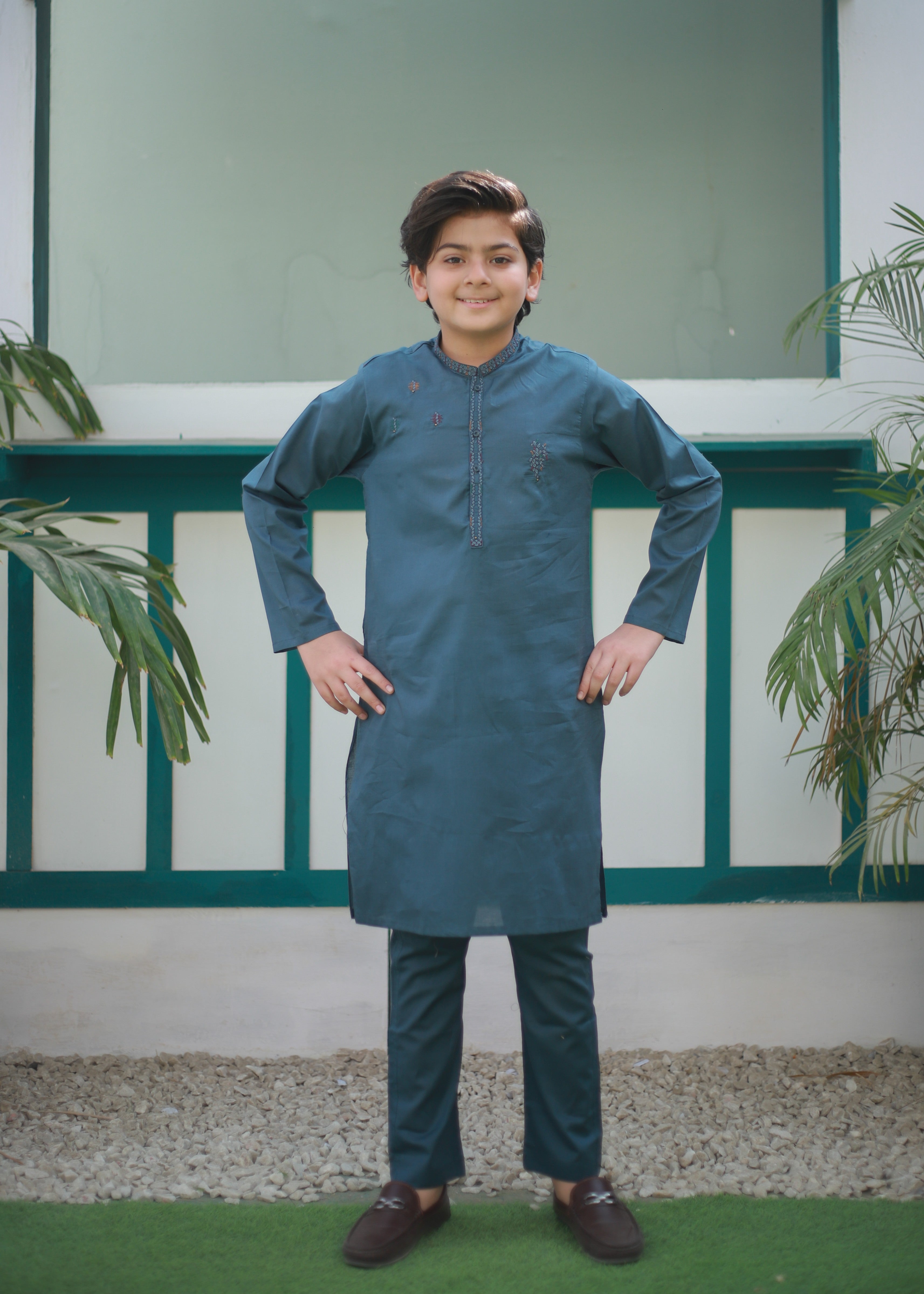 cotton Kurta Set in Bondi blue