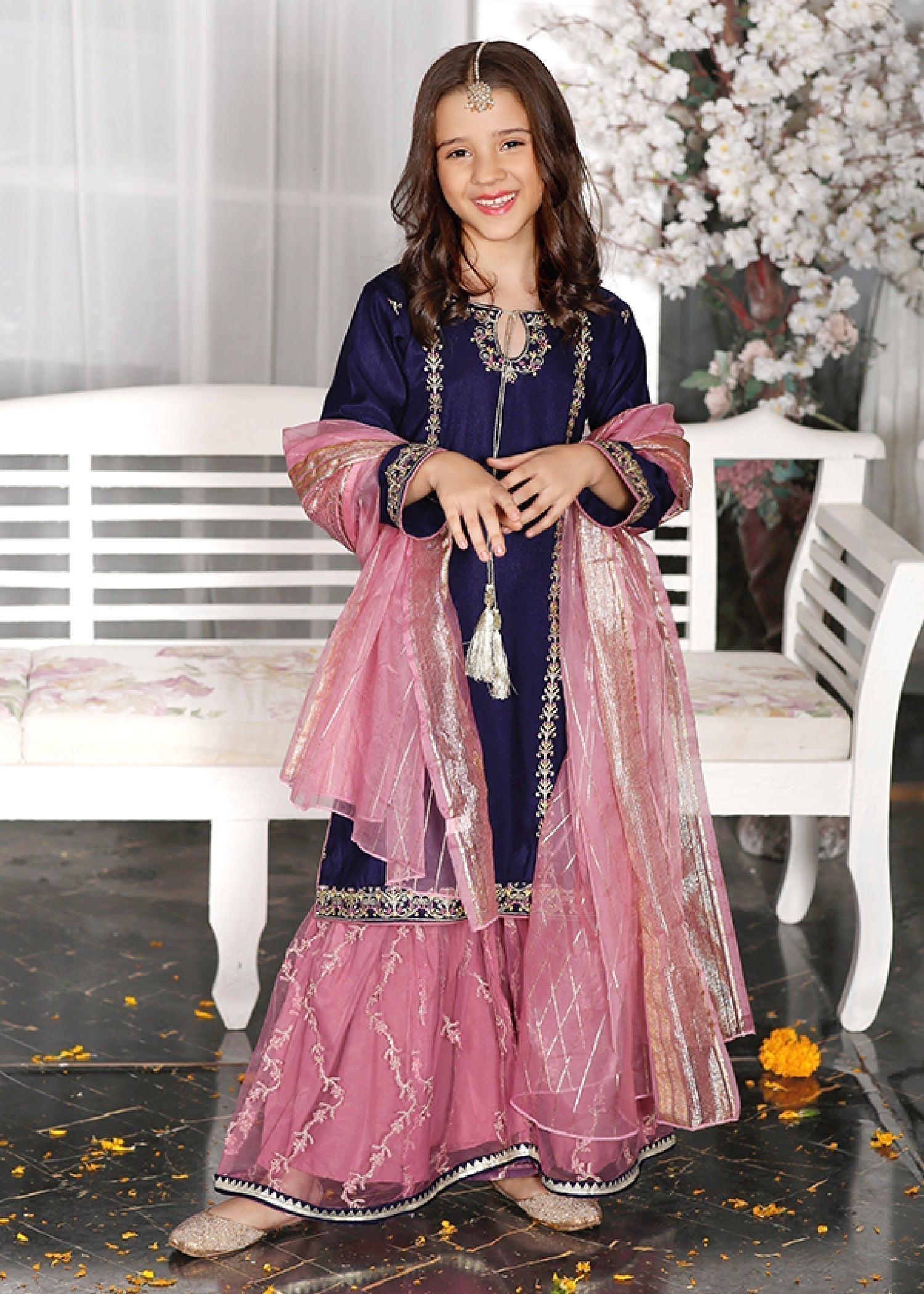 raw silk Gharara in Navy blue