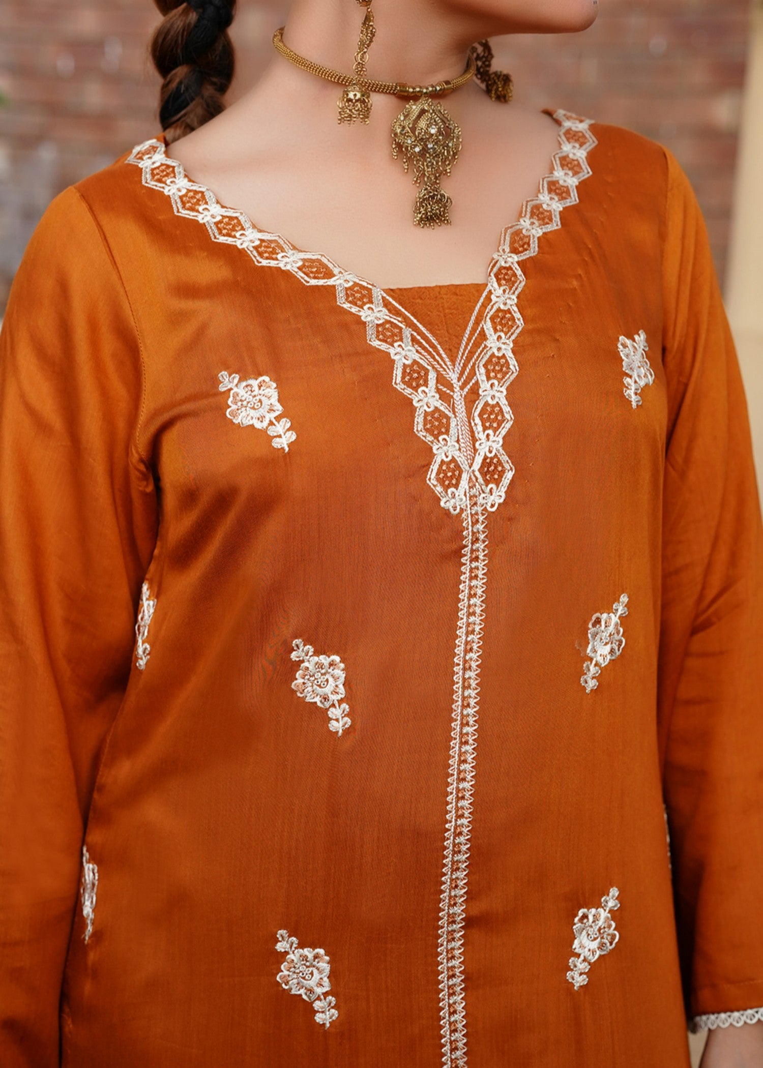 viscose Kurta Set in Rust orange