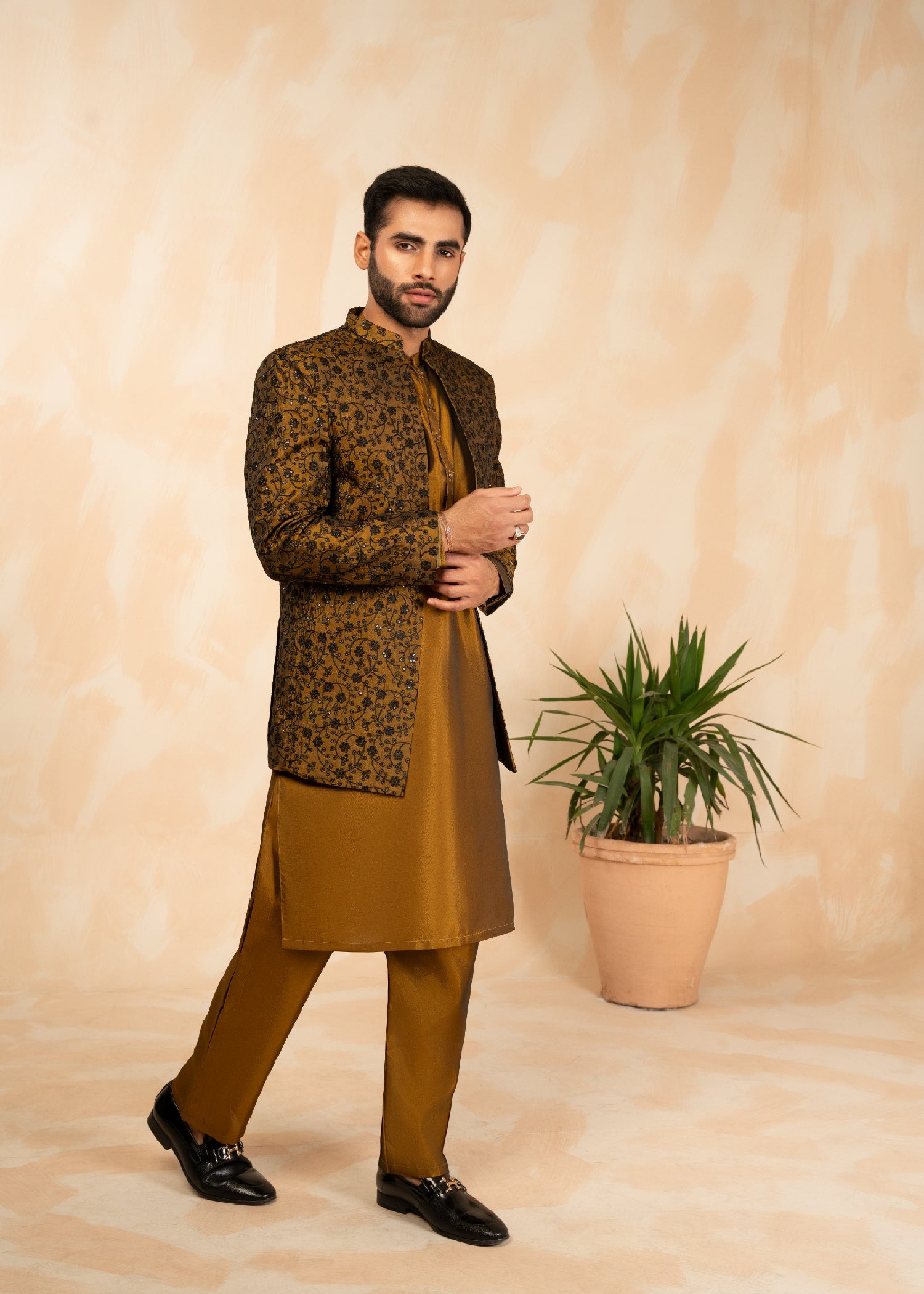 textured wash & wear Prince Coat in Copper
