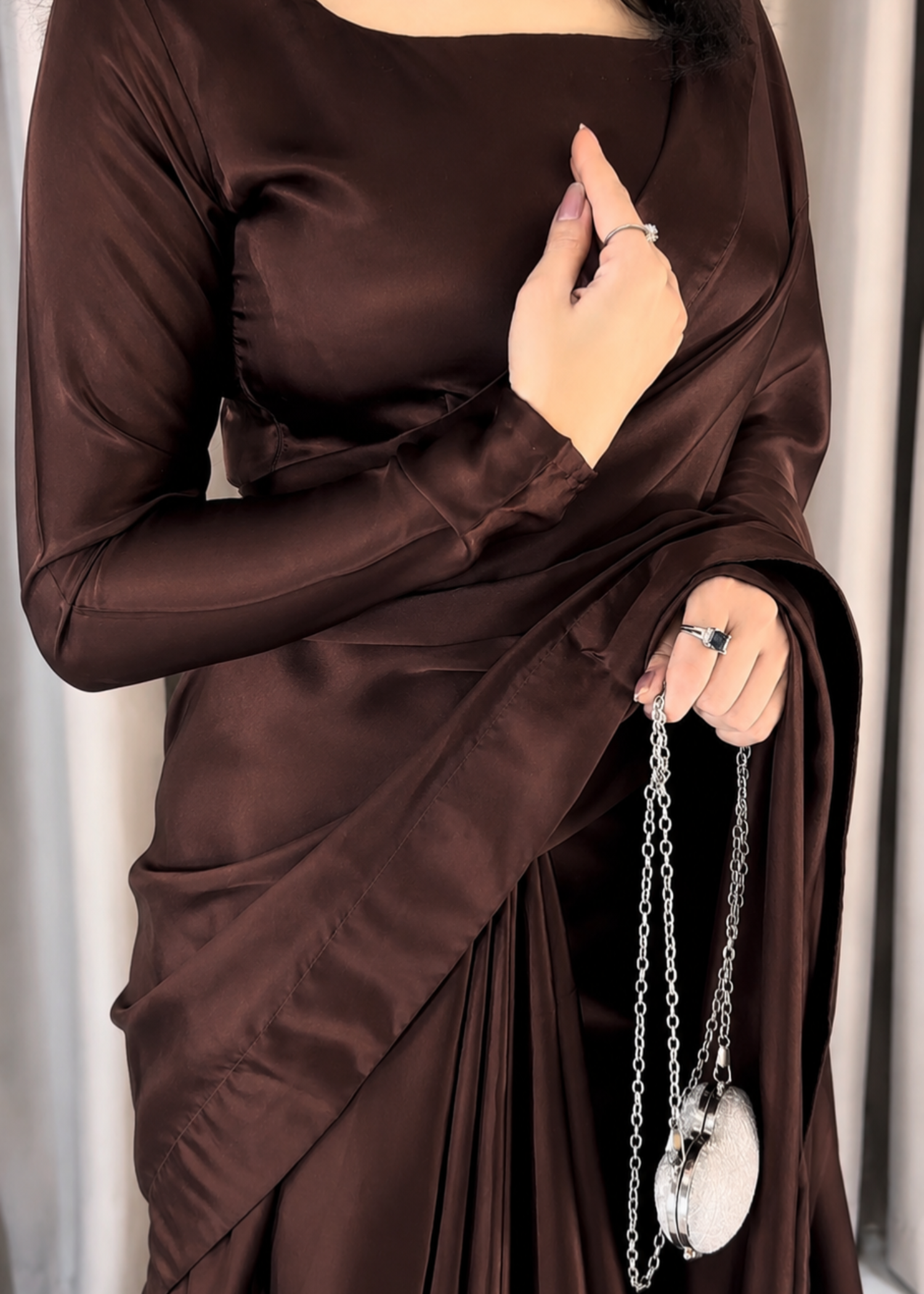 silk Saree in Mocha brown