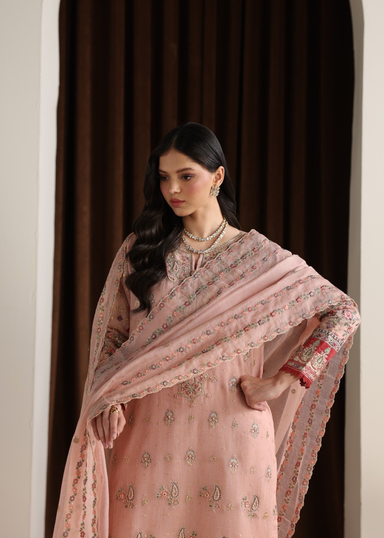 khaddi net Kurta Set in Pink