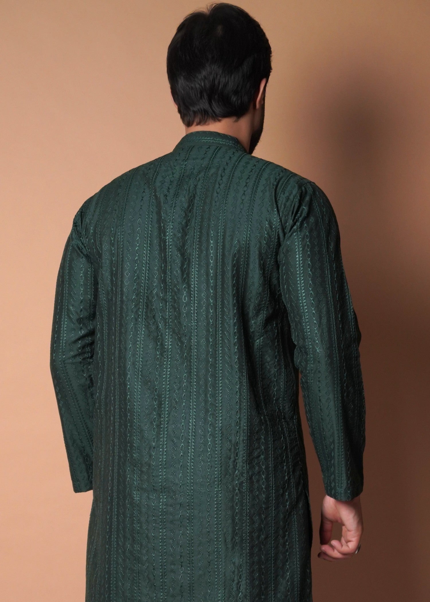 cotton silk Kurta Set in Bottle green