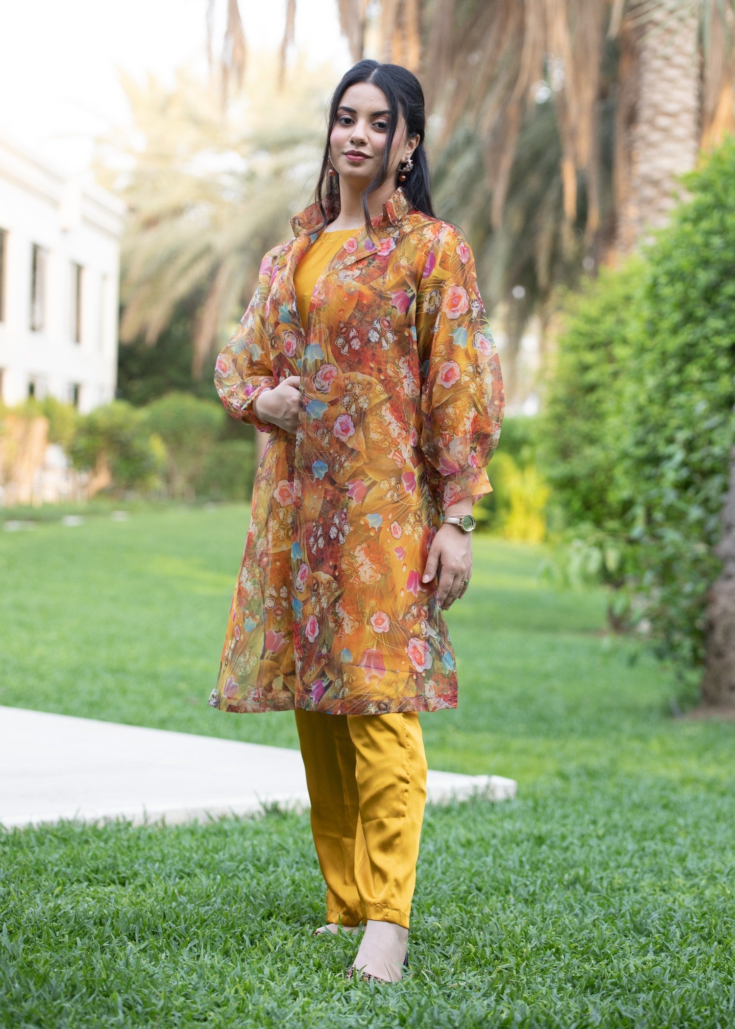 silk Gown in Mustard