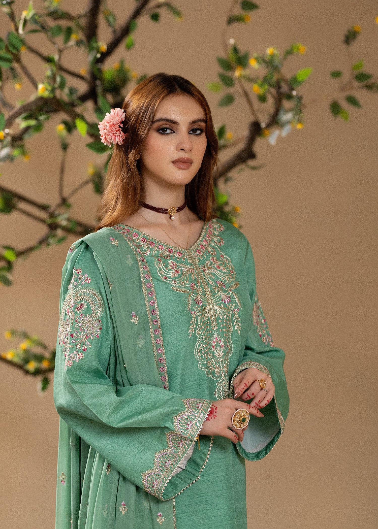 korean raw silk Kurta Set in Mint green