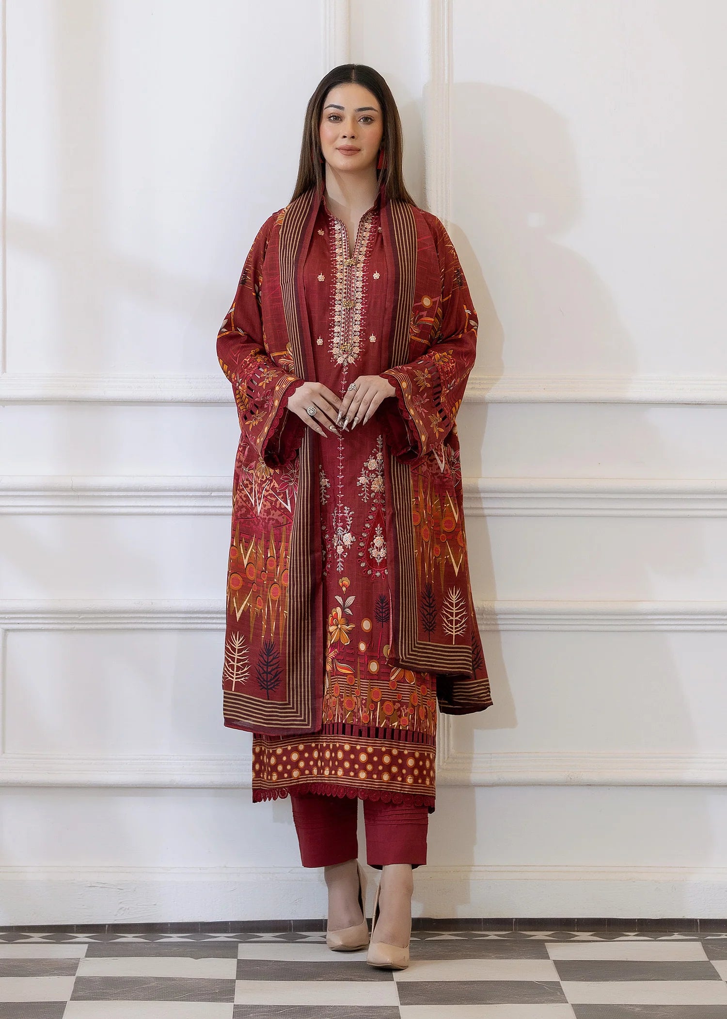 wool Kurta Set in Maroon