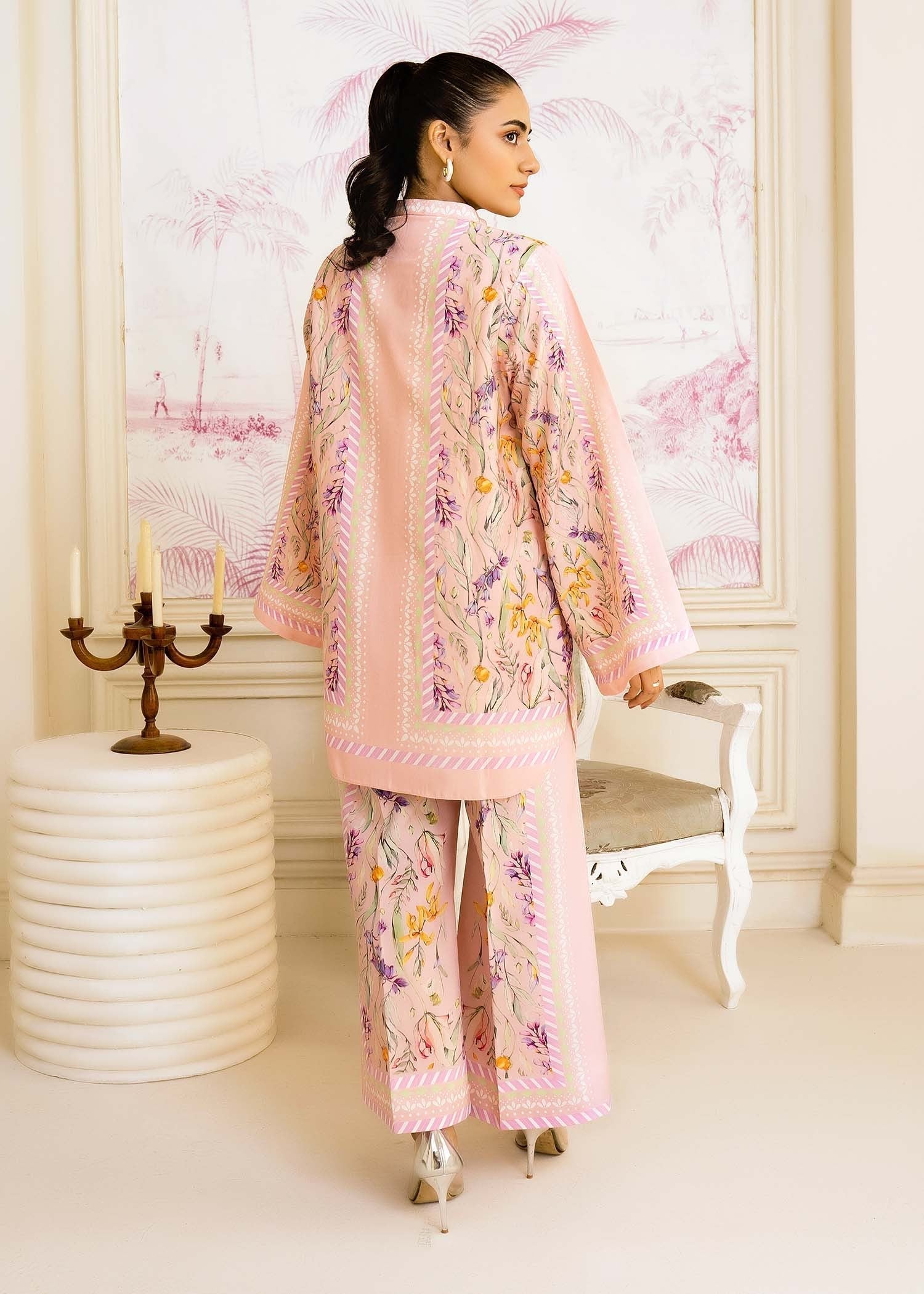 silk finish lawn Co Ord Sets in Pink