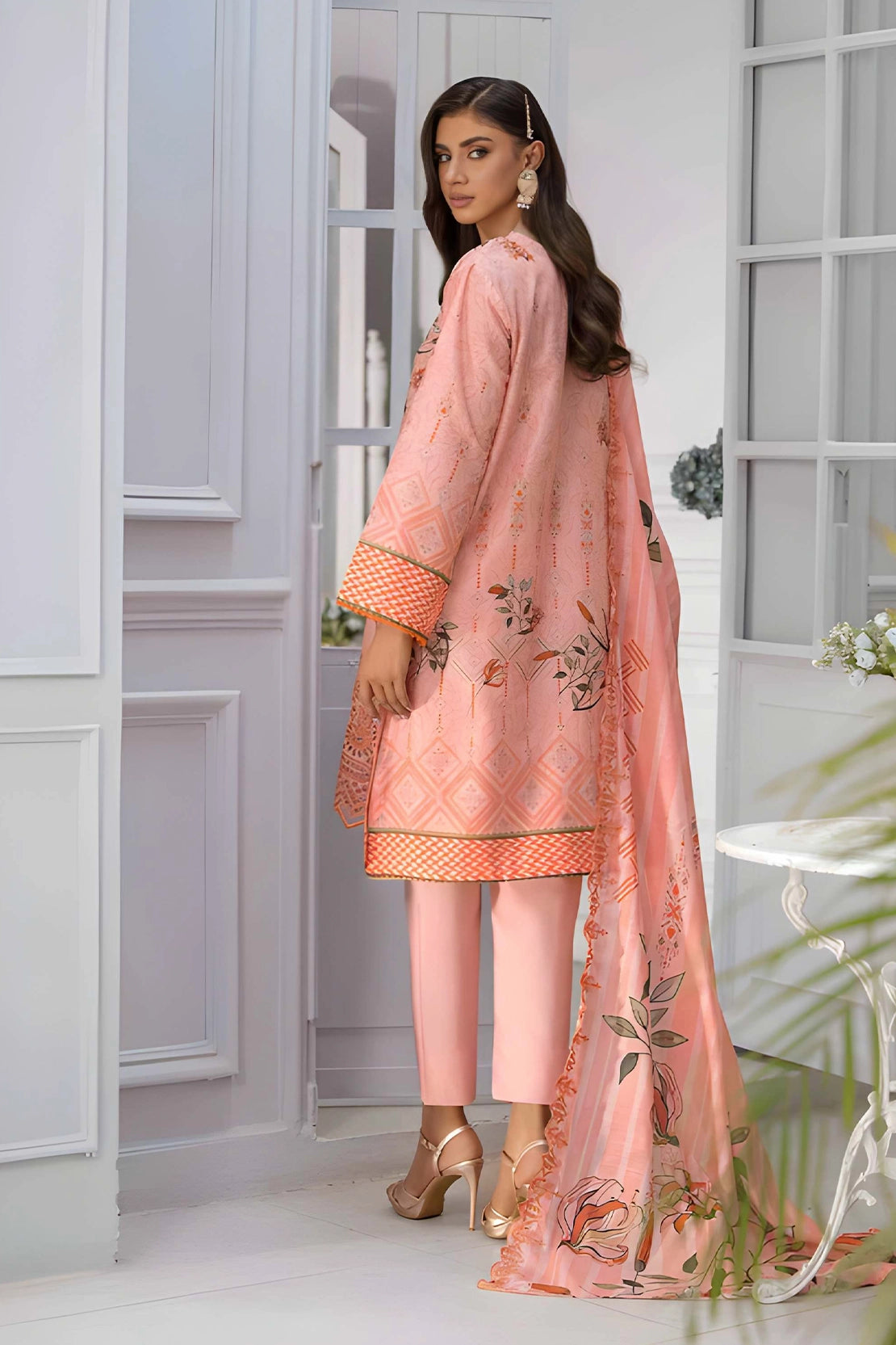 lawn Unstitched in Peach pink
