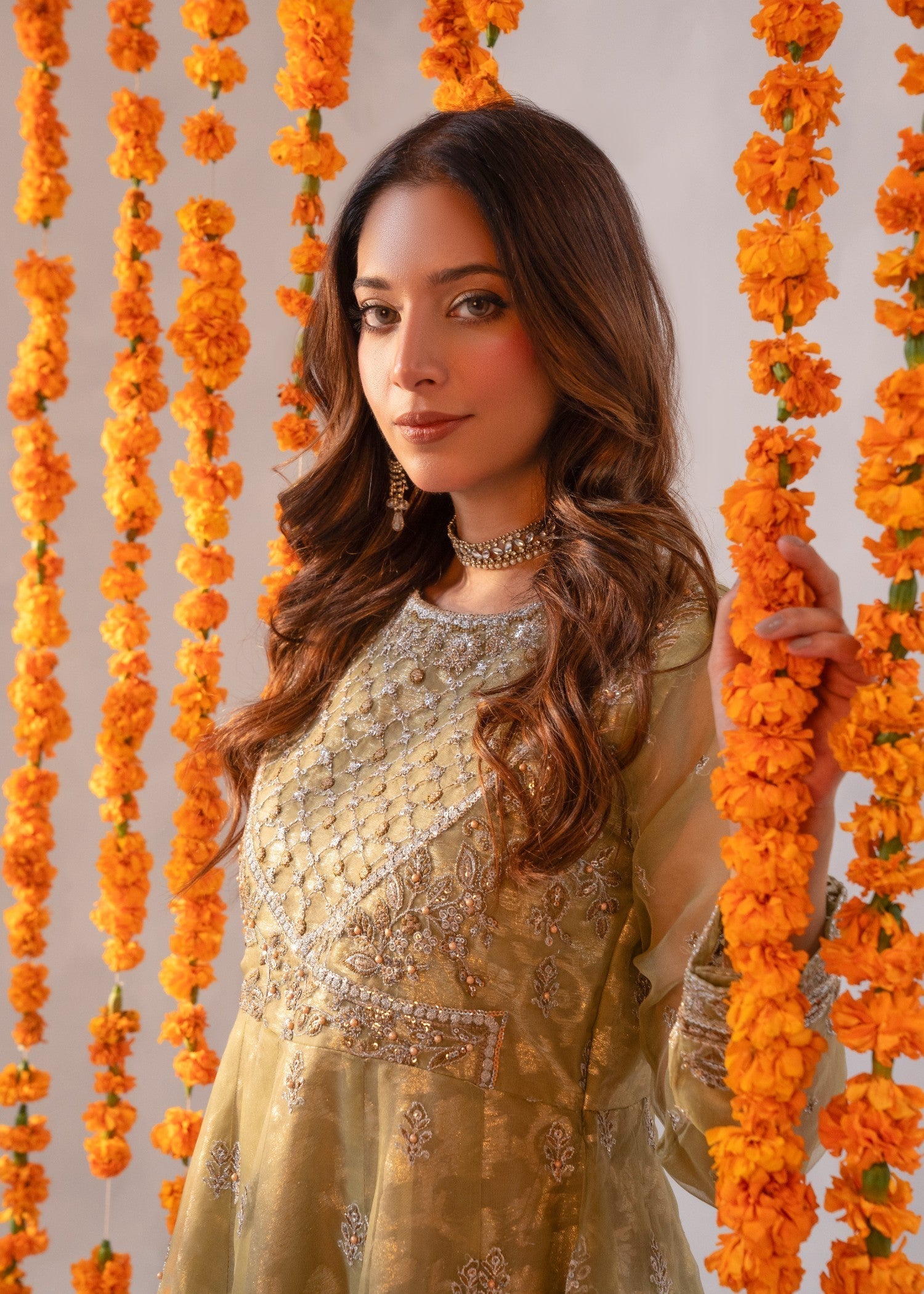 organza Pishwas in Beige