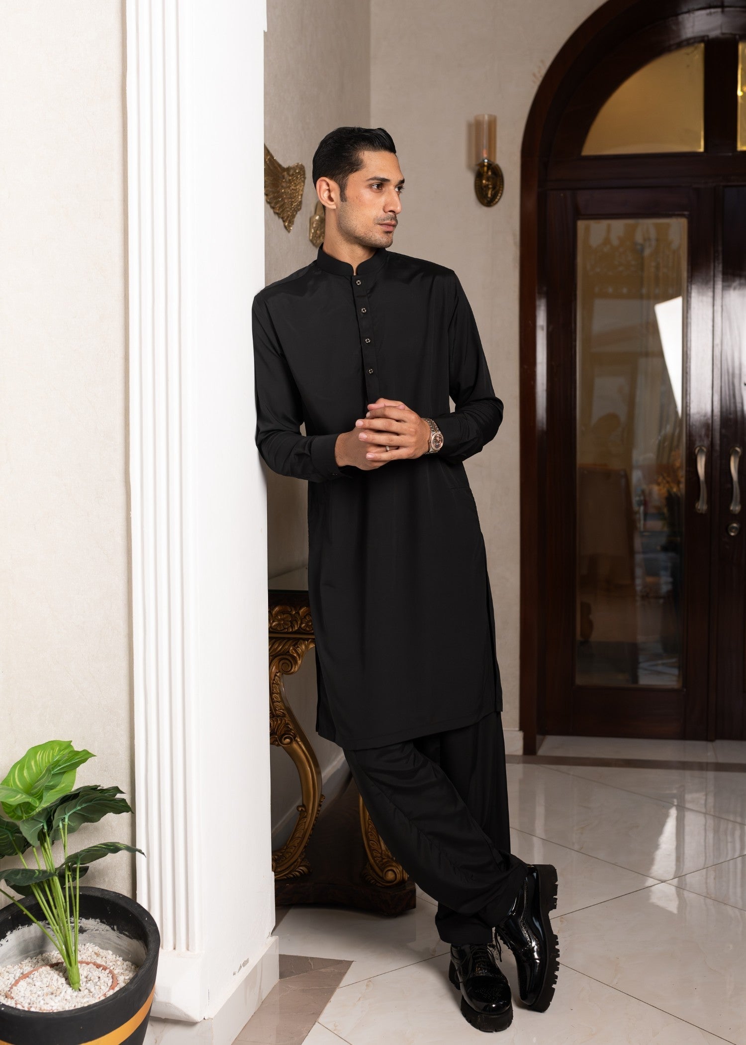 wash & wear Shalwar Kameez in Black by Maryam Rizwan X Mgb